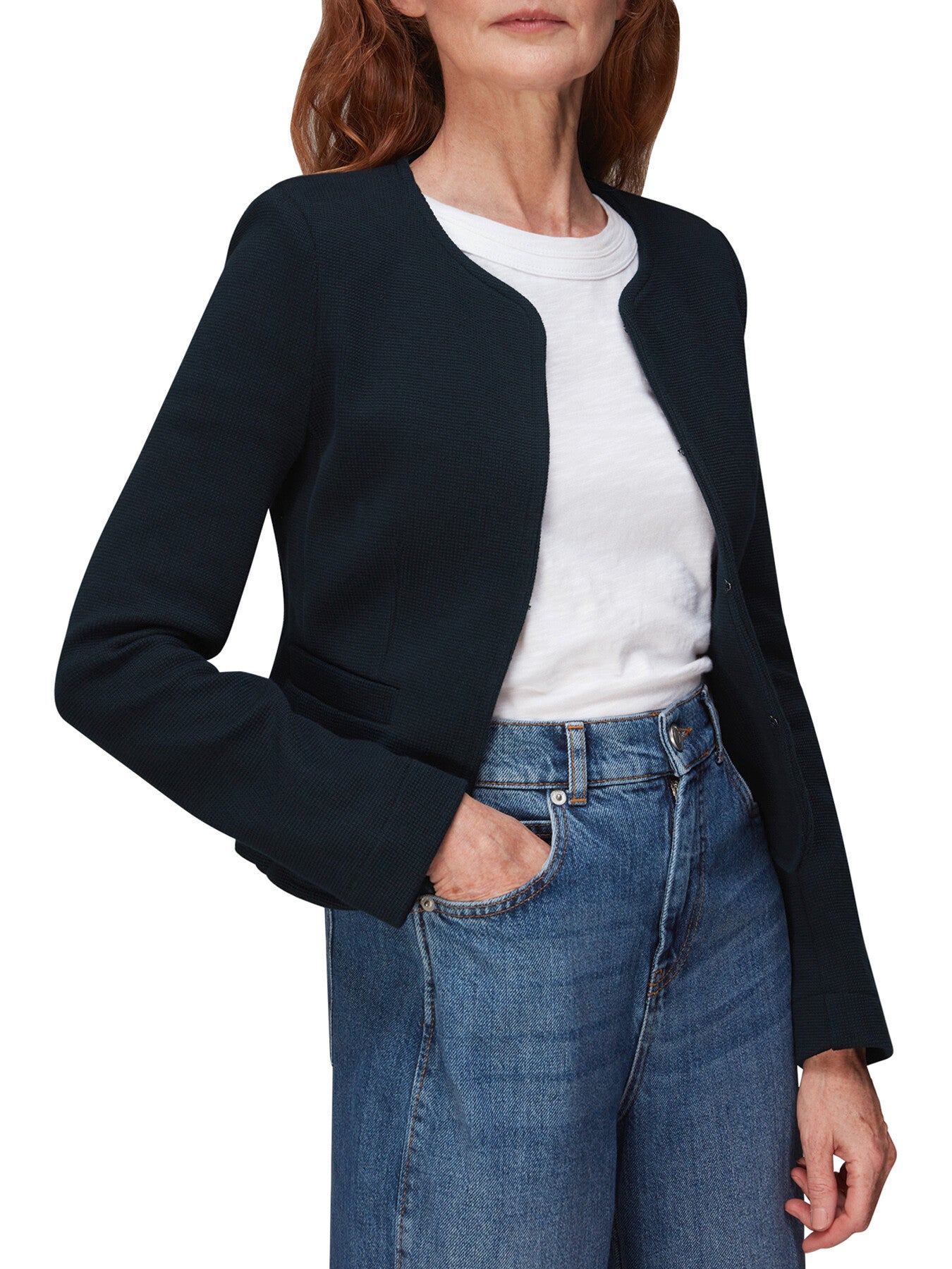 Collarless Jersey Jacket