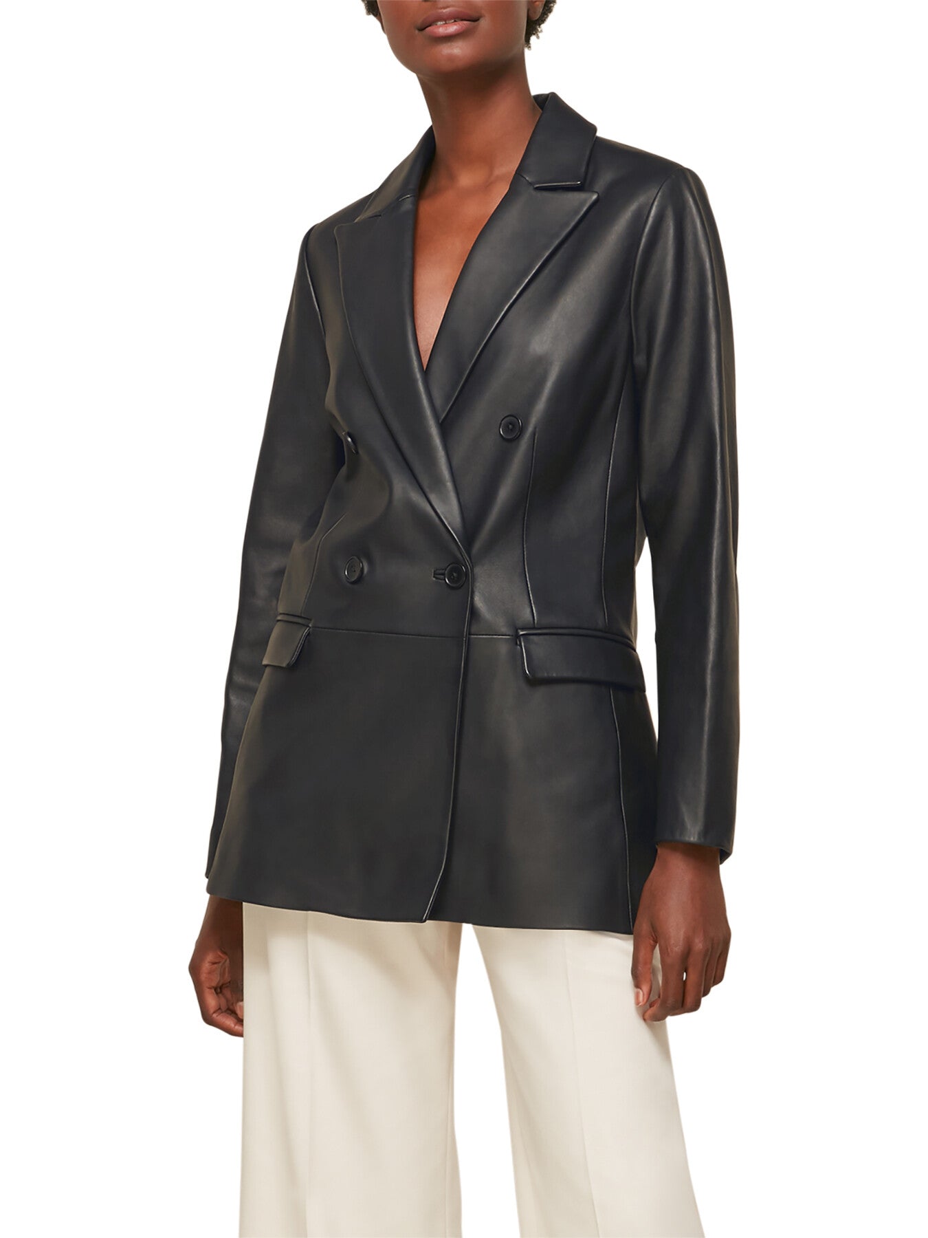 Aliza Waisted Leather Blazer