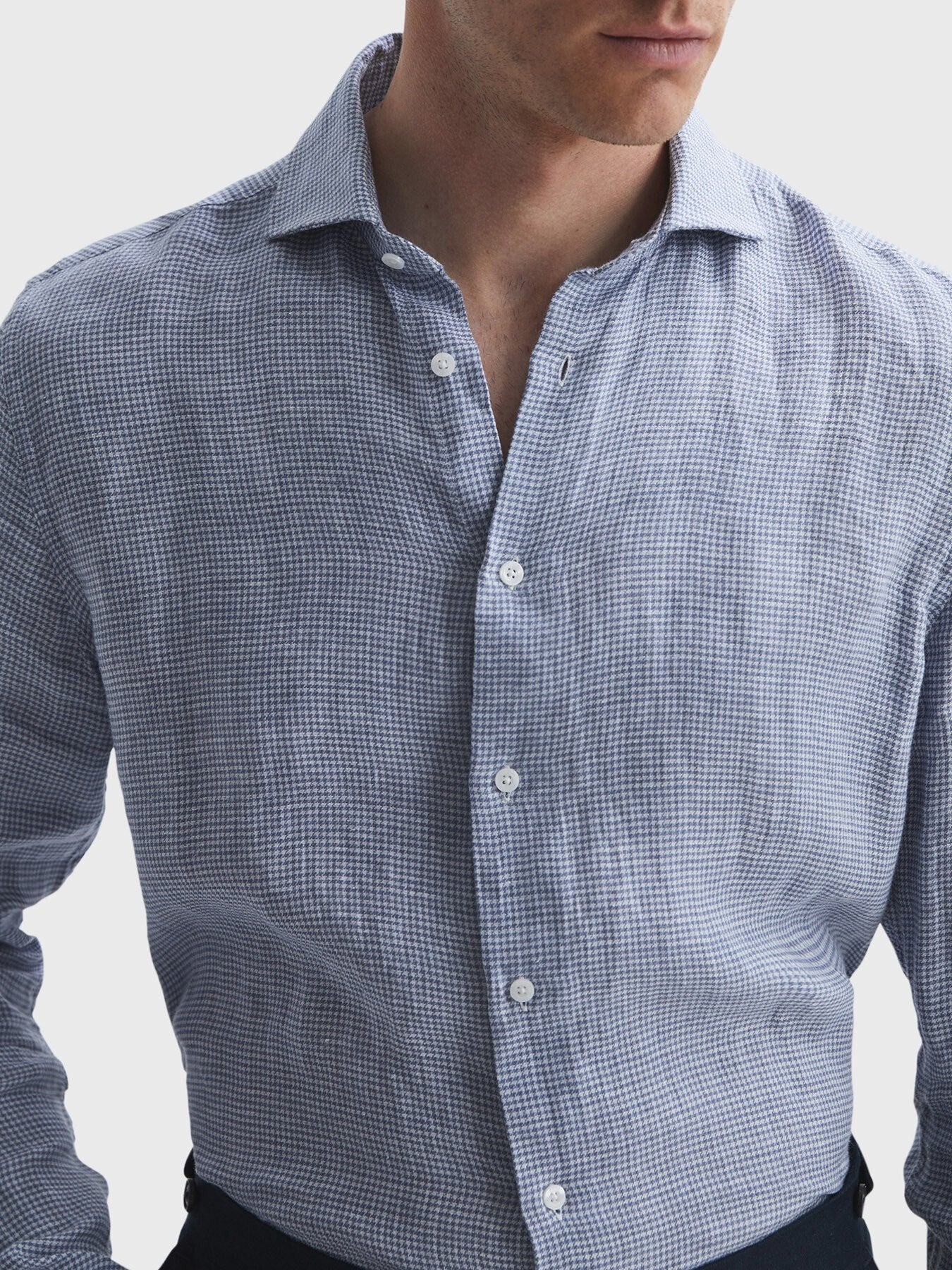 Ruban Slim Fit Linen Puppytooth Shirt