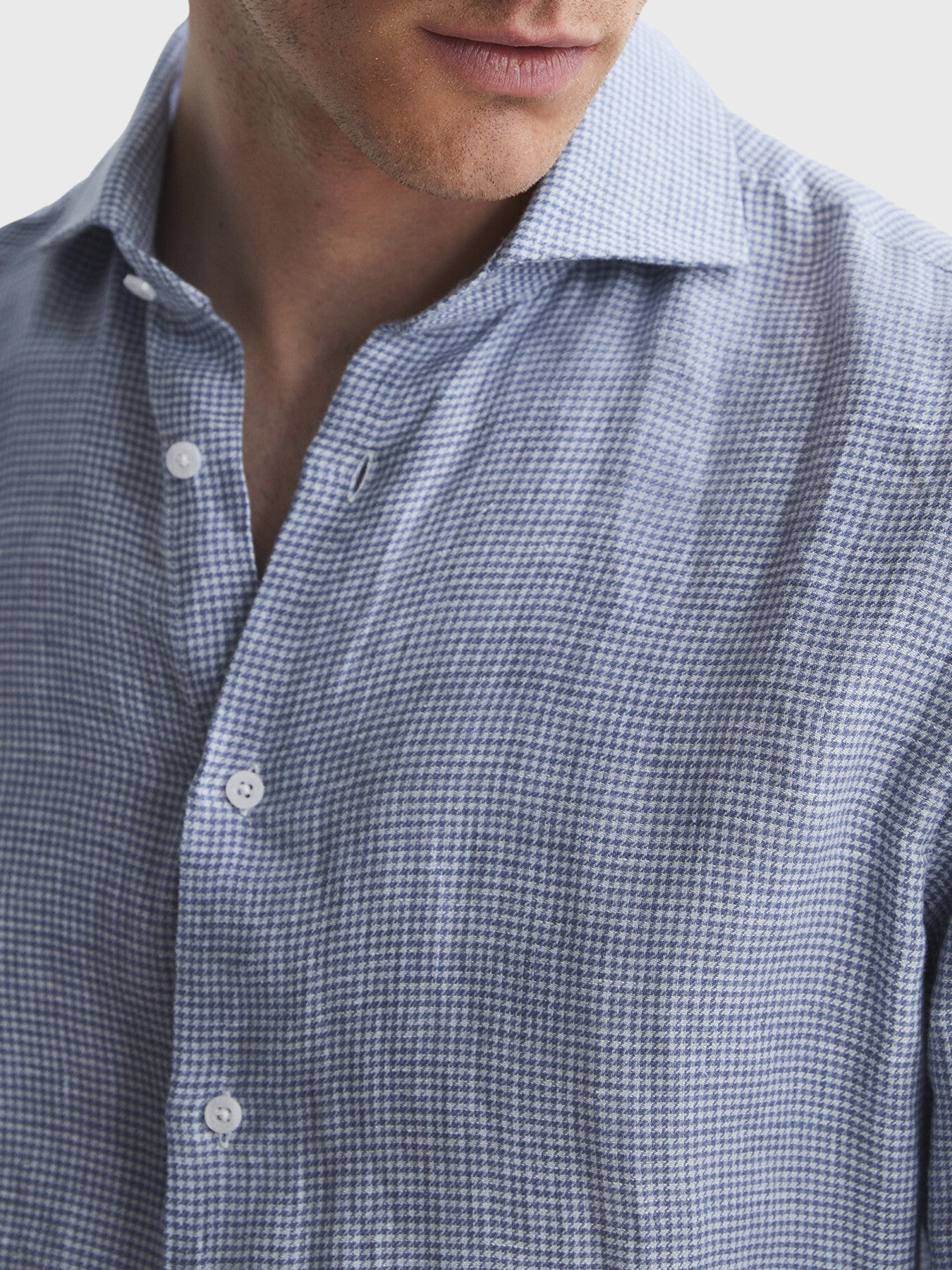 Ruban Slim Fit Linen Puppytooth Shirt