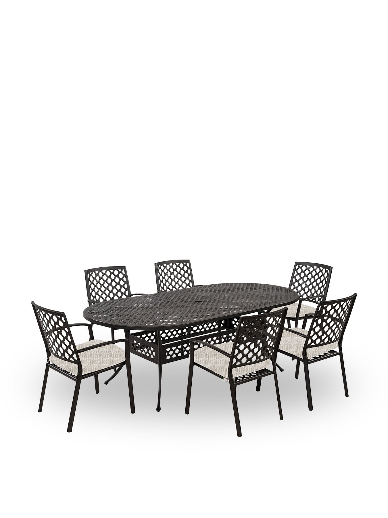 Avebury 6 Seat Oval Dining Set with Parasol & Base