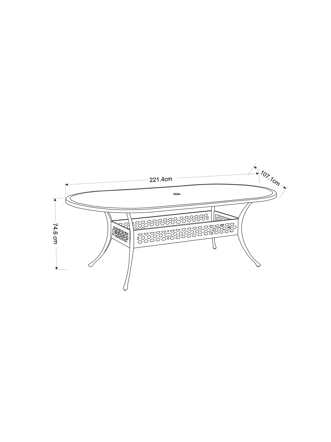 Avebury 6 Seat Oval Dining Set with Parasol & Base