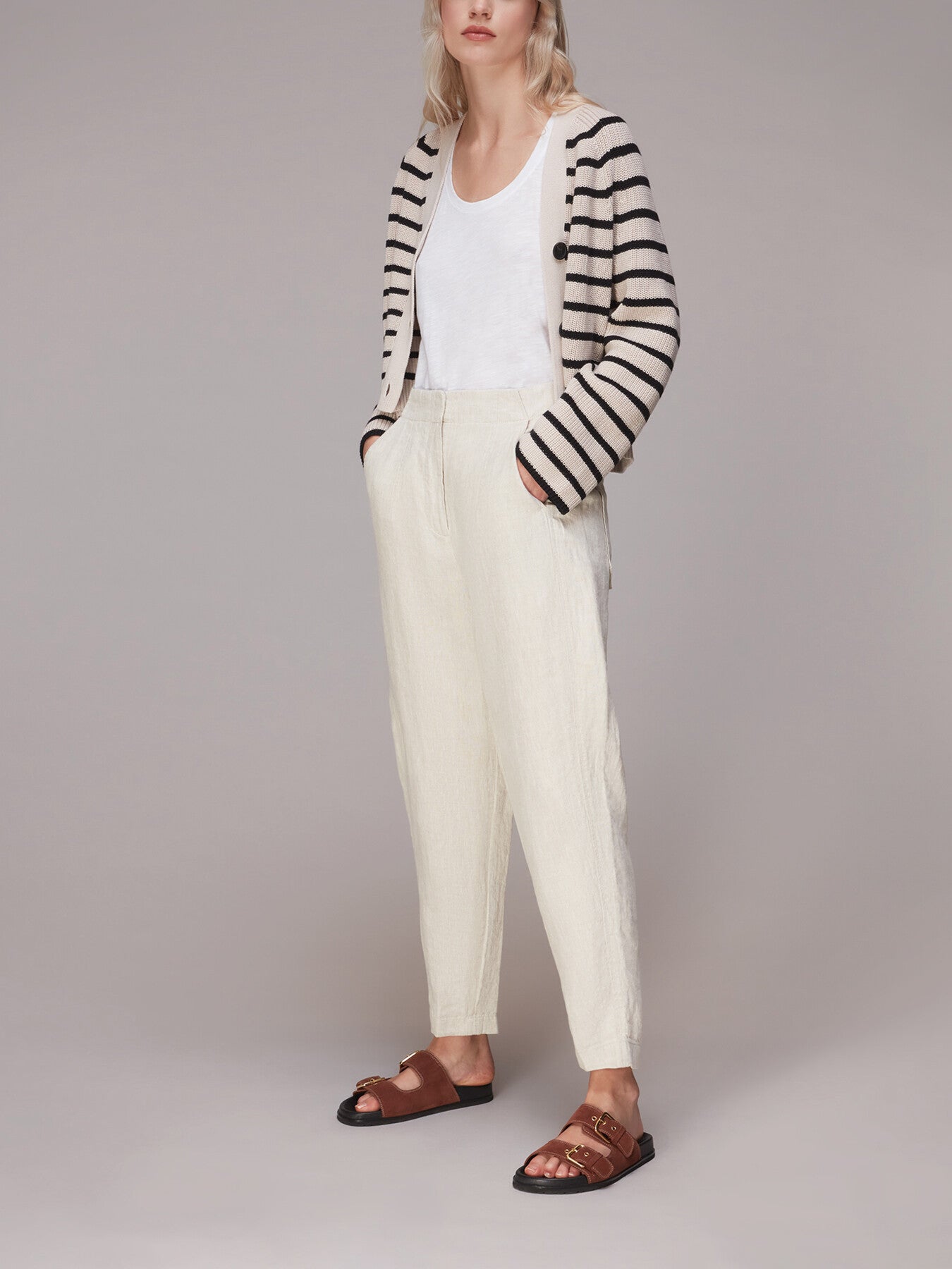 Linen Barrel Leg Trouser