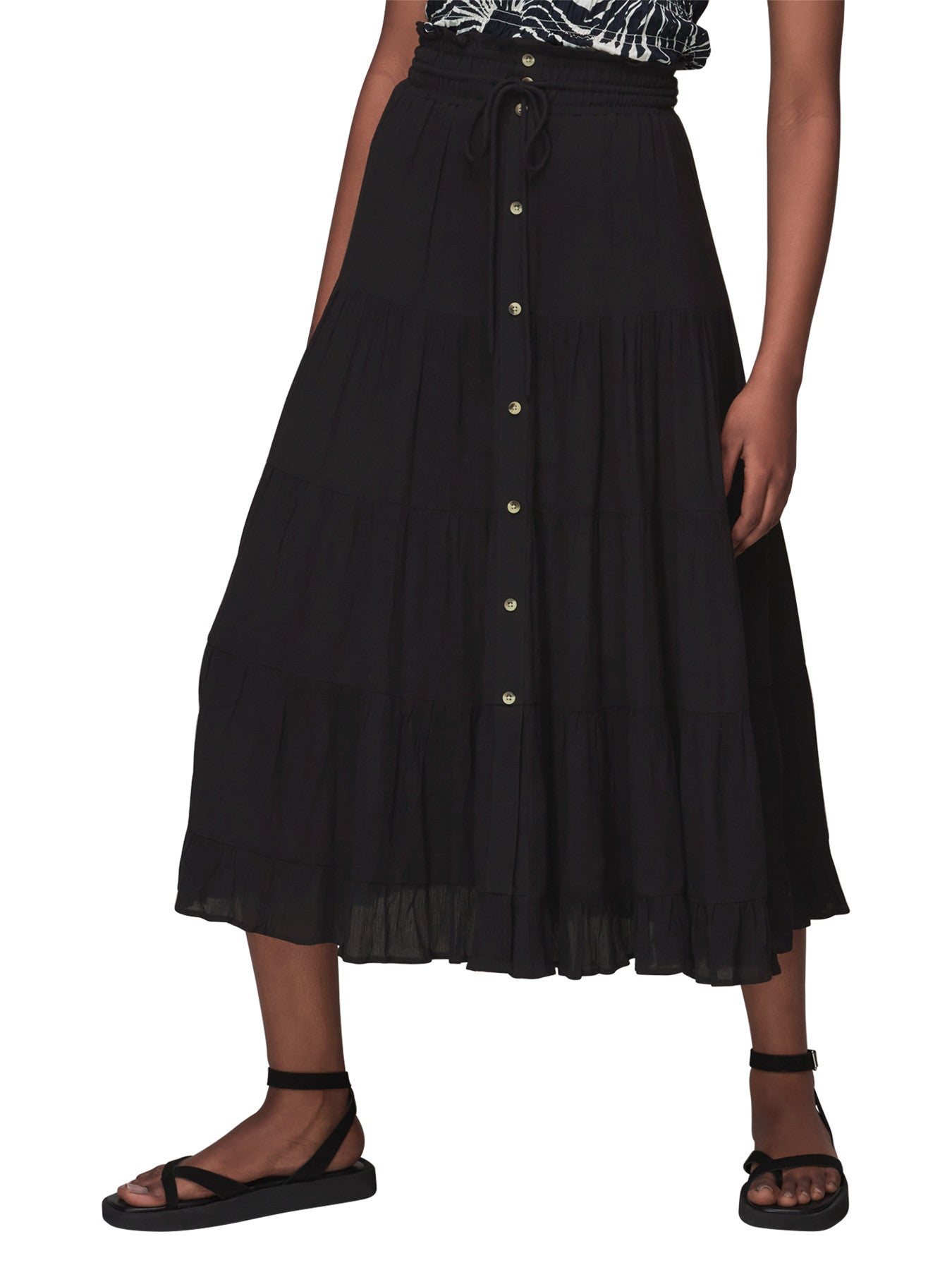 Button Front Crinkle Skirt