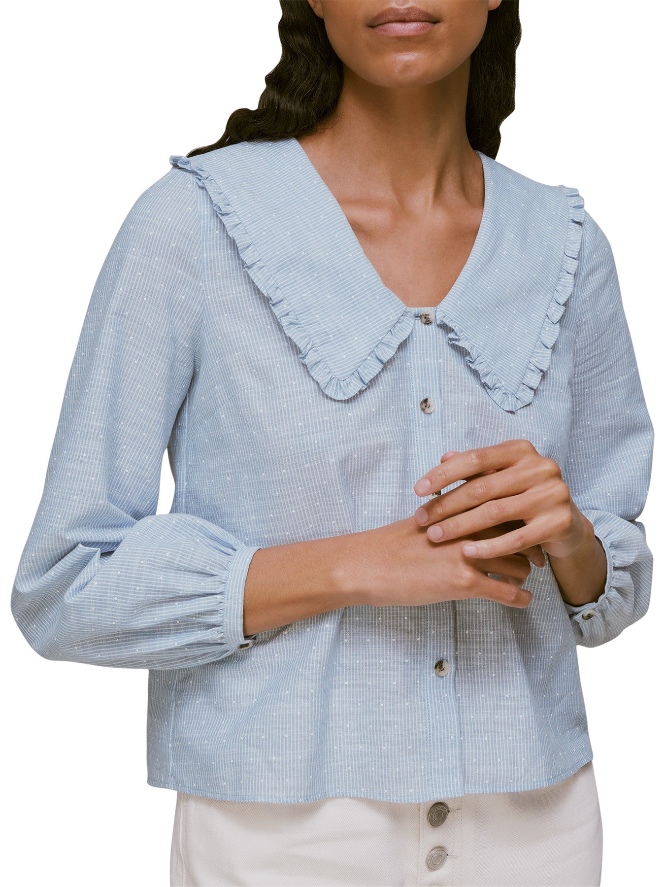 Stripe Spot Collar Detail Top