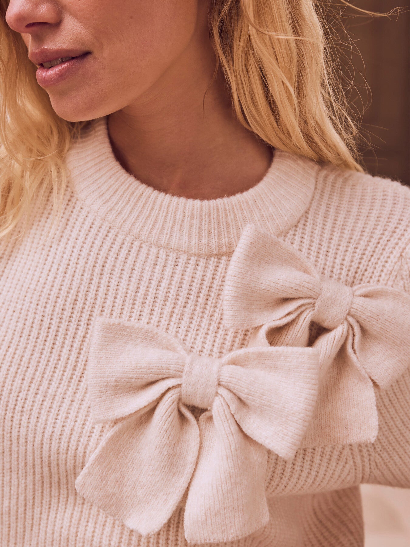 Cream Knit Bow Top