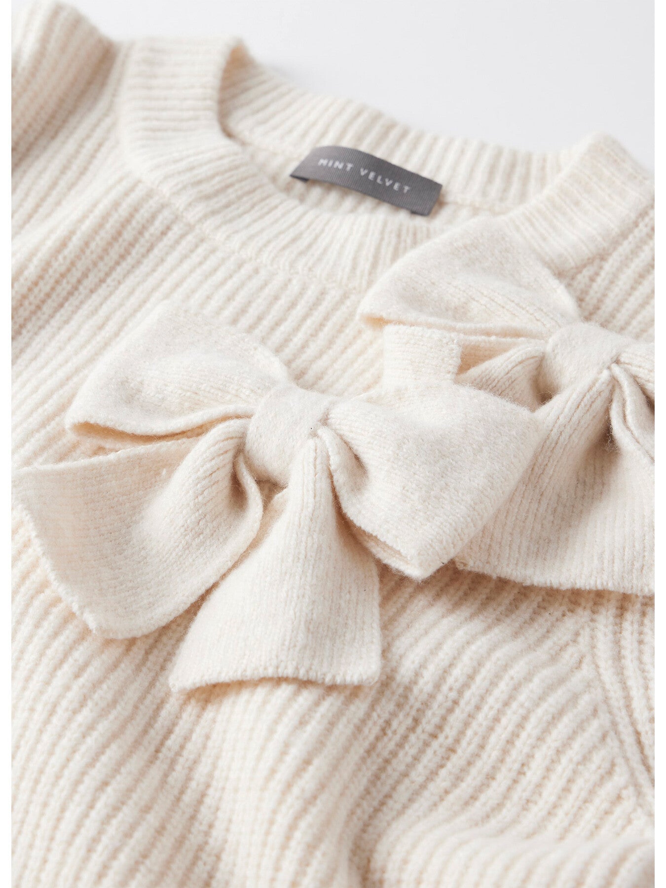 Cream Knit Bow Top