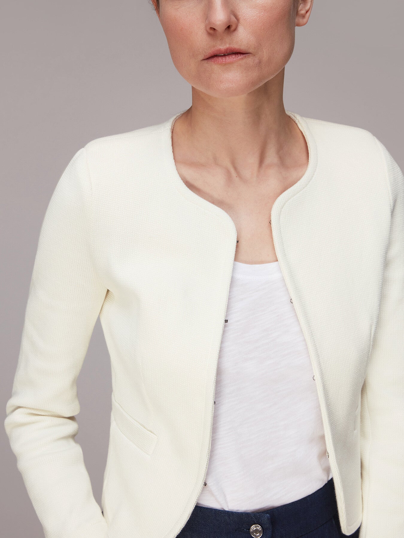 Collarless Jersey Jacket