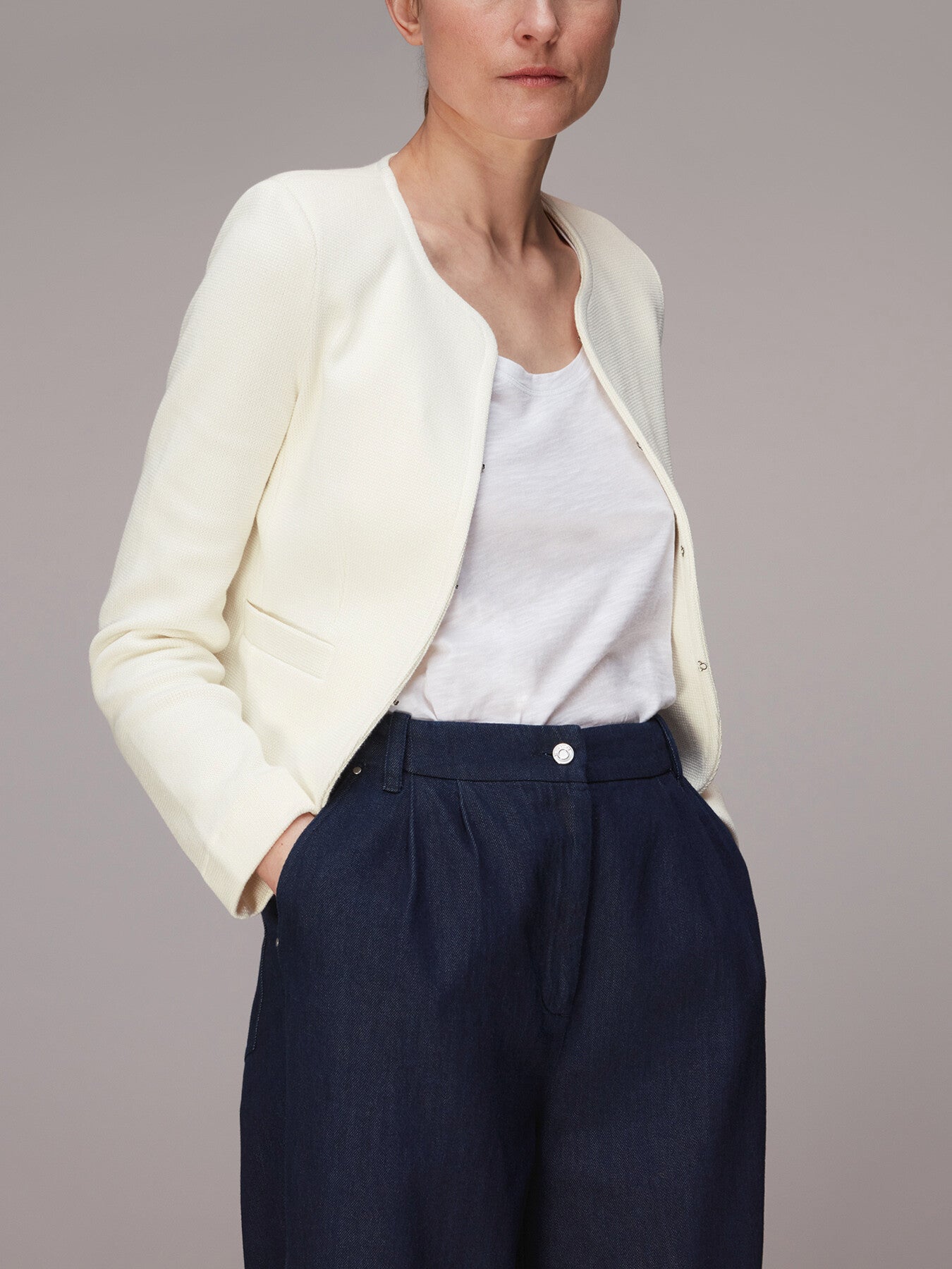 Collarless Jersey Jacket