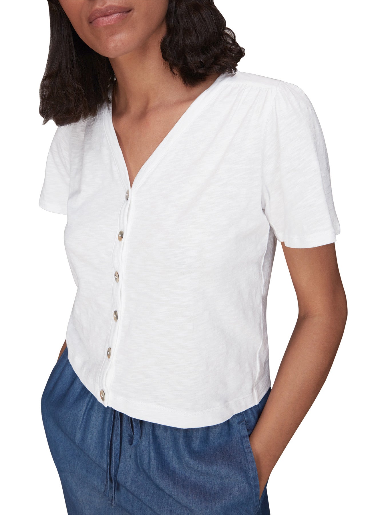 Maeve V Neck Button Front Tee