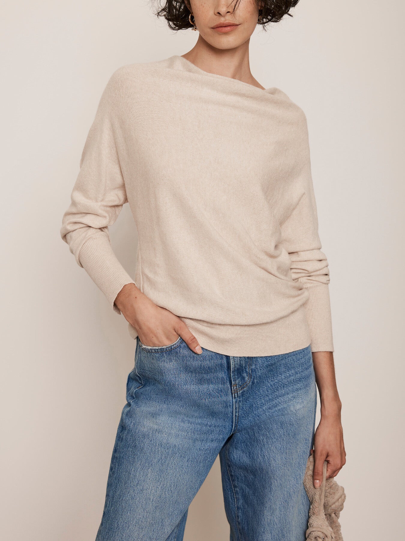 Cotton Blend Cowl Neck Jumper
