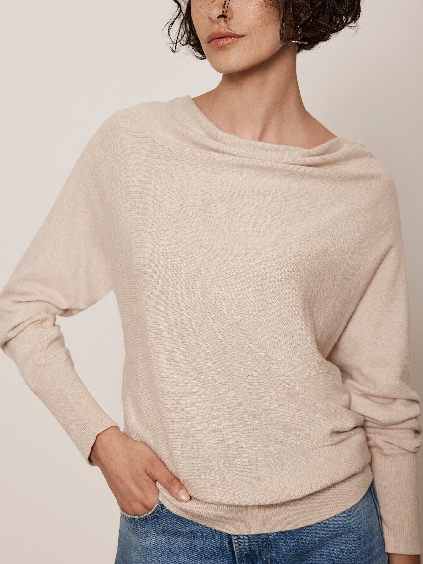 Cotton Blend Cowl Neck Jumper