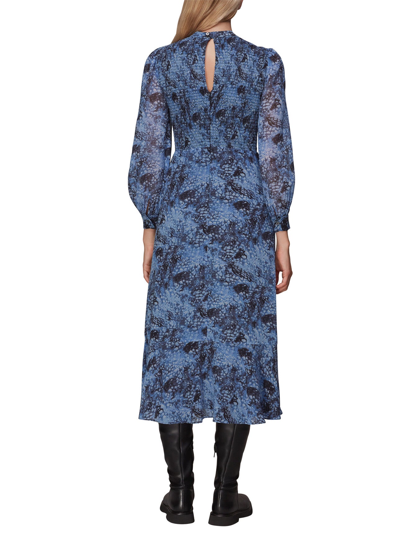 Snow Flurry Shirred Midi Dress