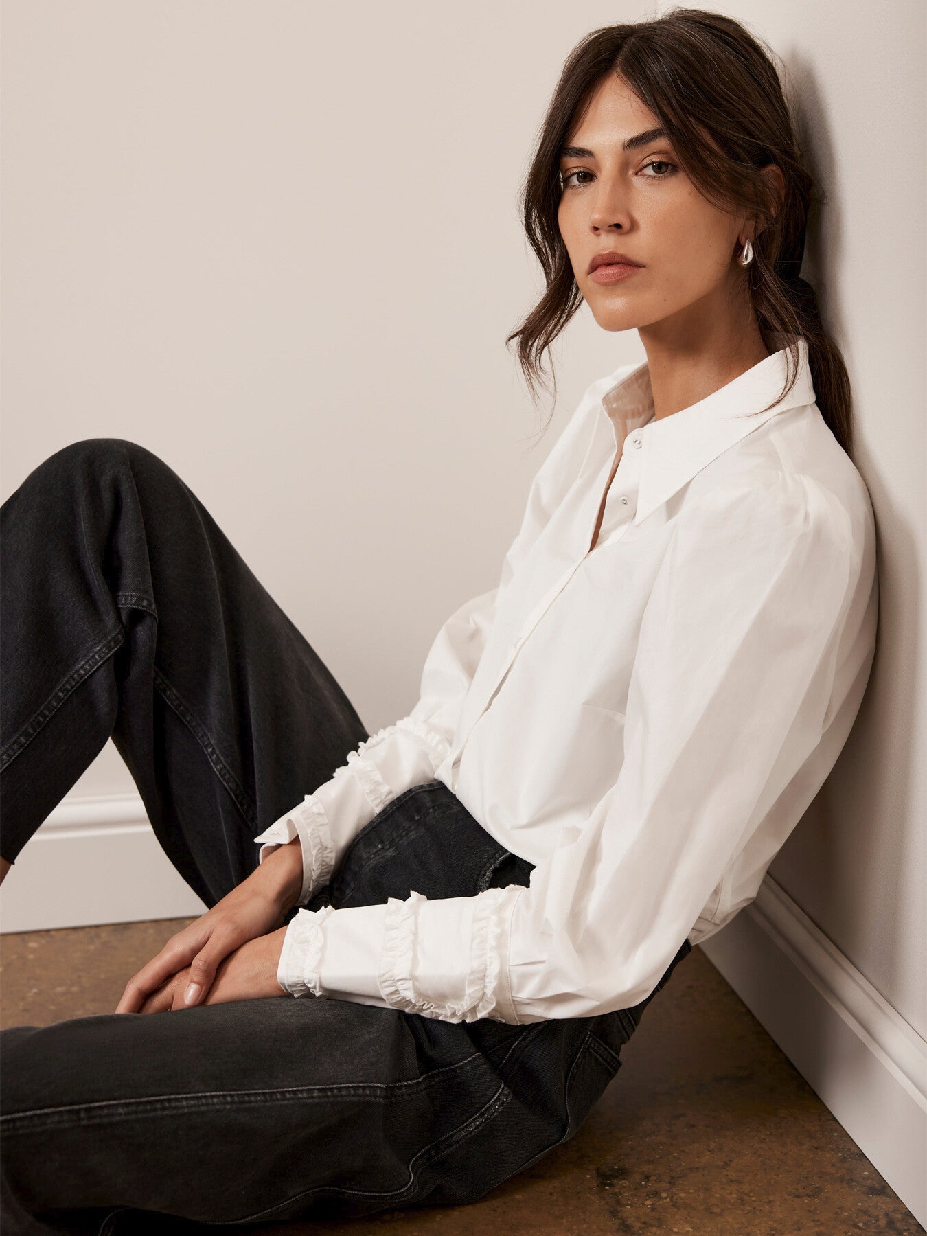 White Cotton Cuff Detail Shirt