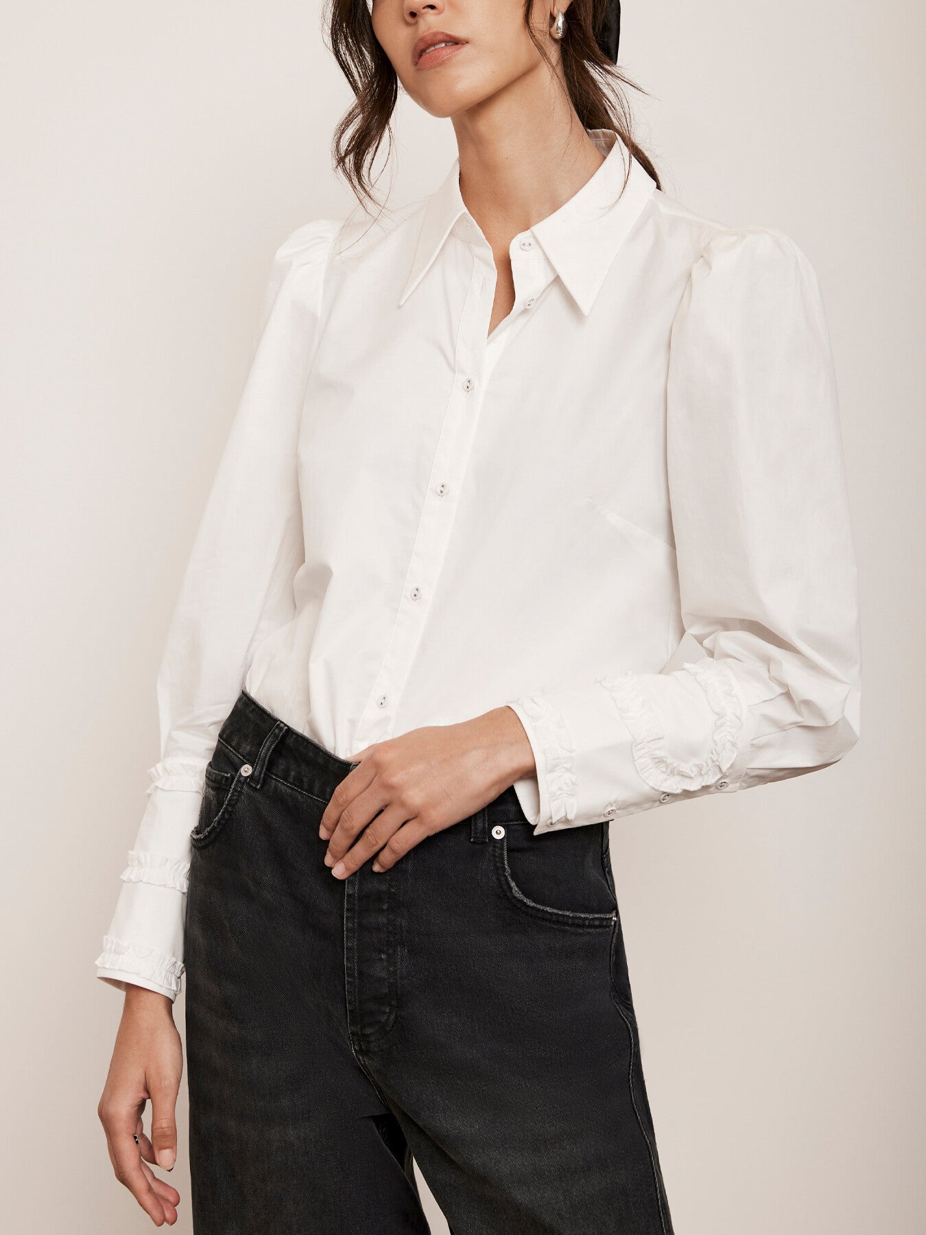 White Cotton Cuff Detail Shirt