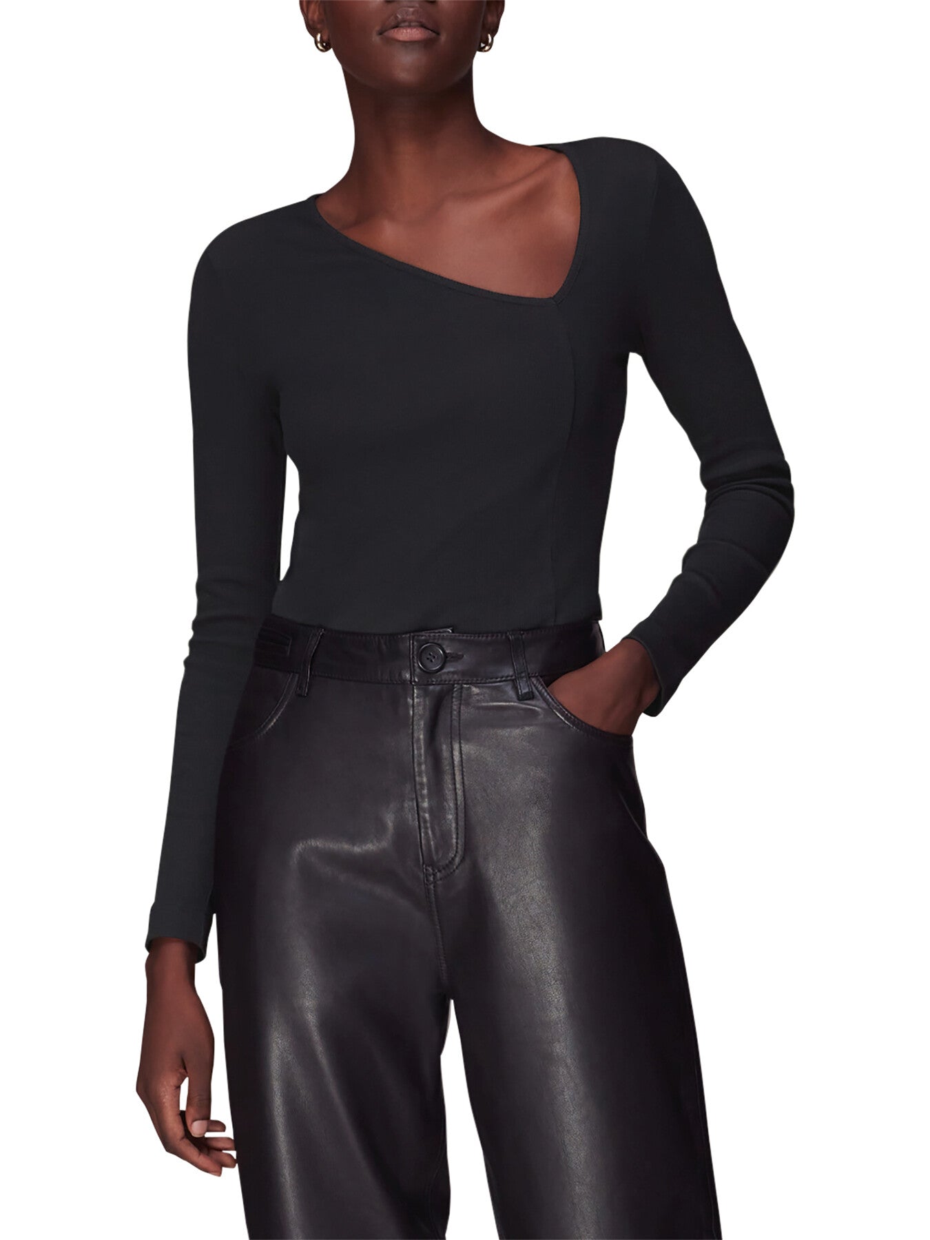 Ribbed Asymmetric V-Neck Top