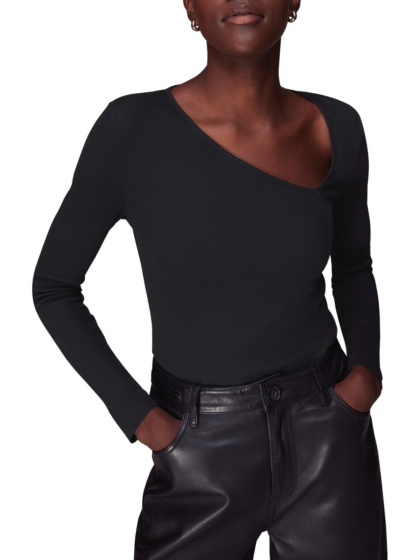 Ribbed Asymmetric V-Neck Top