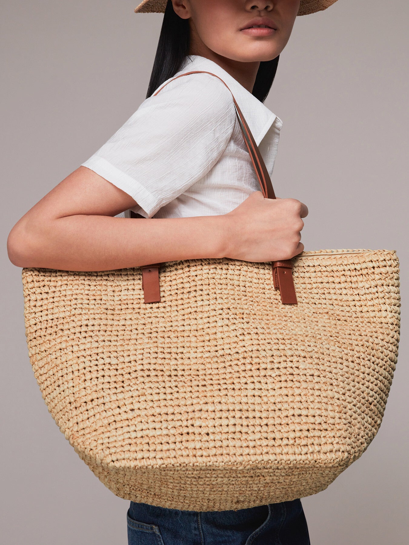 Teya Buckle Handle Straw Tote