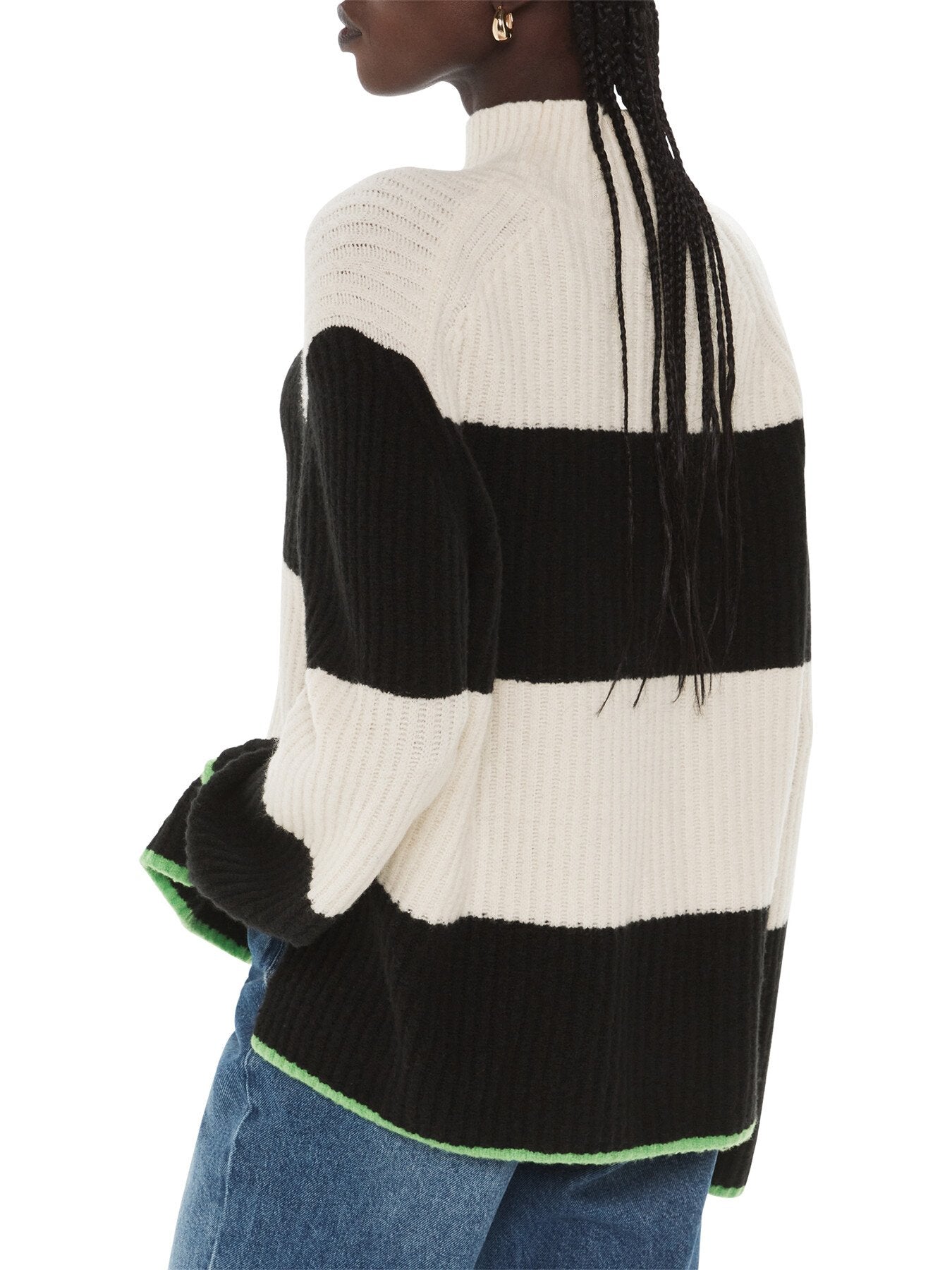 Block Stripe Rib Funnel Neck