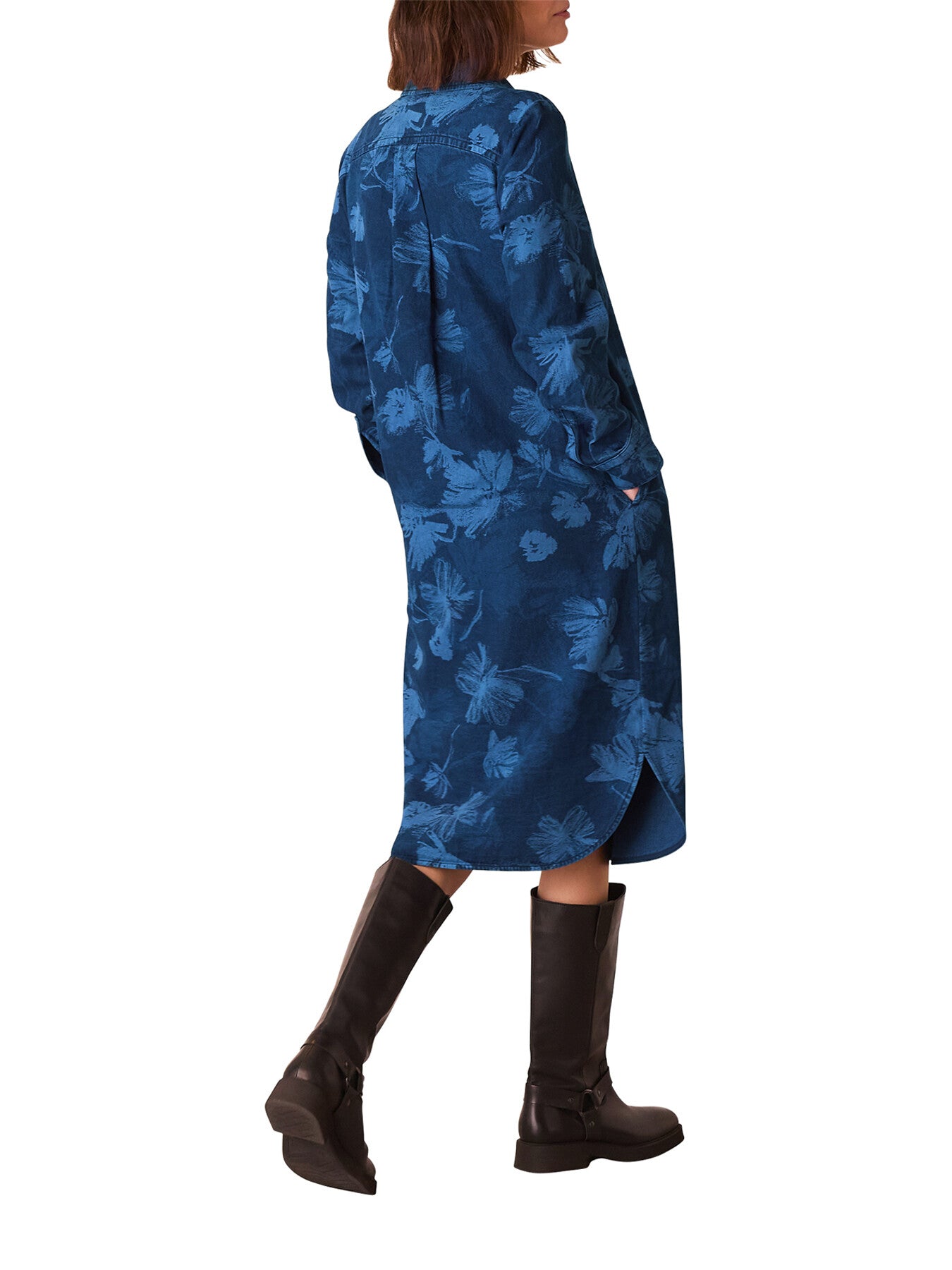 Denim Chalk Print Denim Shirt Dress