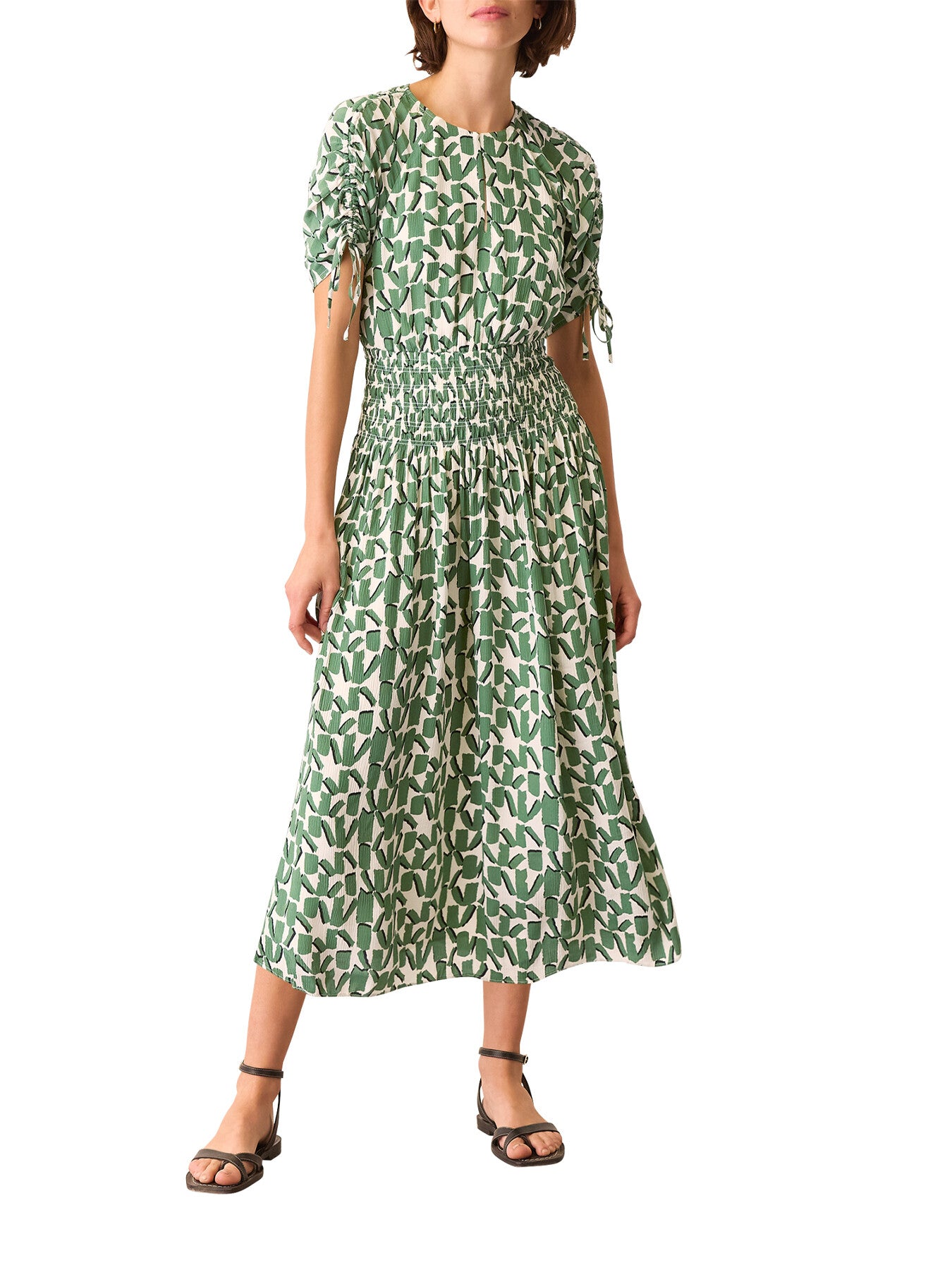 Ivory/Multi Abstract Squares Midi Dress