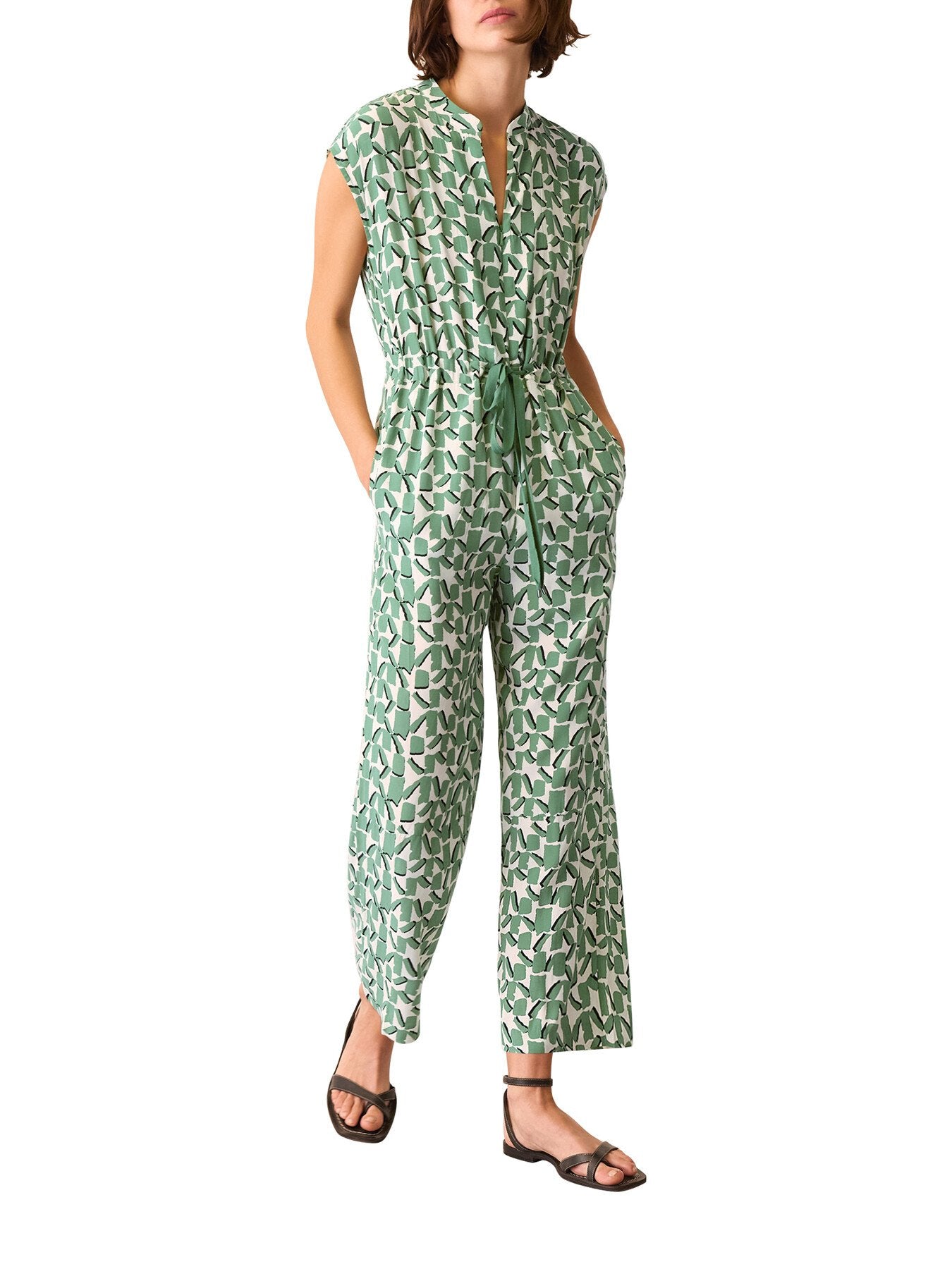 Ivory/Multi Abstract Squares Jumpsuit