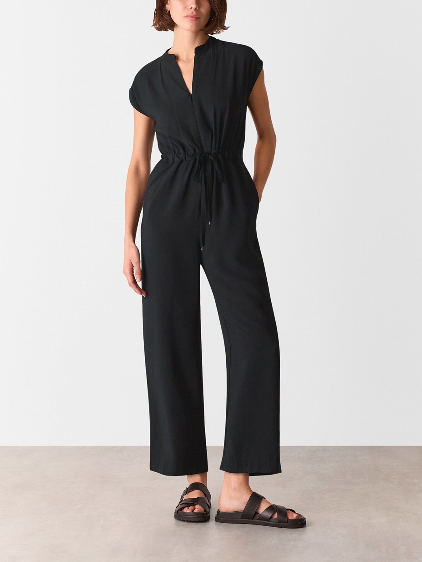 Black Sleeveless Drawstring Jumpsuit