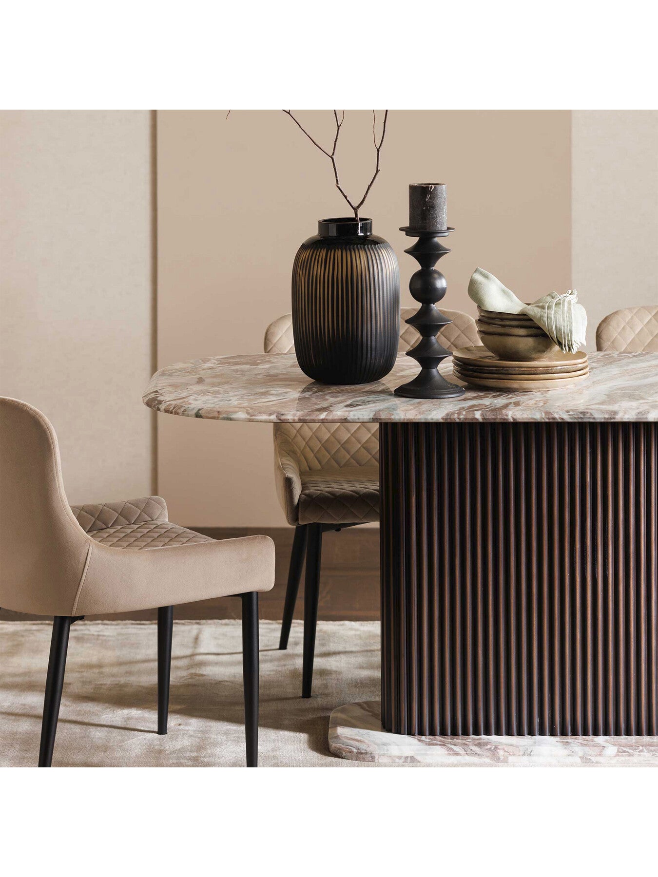 Neutral Rivington Neutral Velvet Quilted Dining Chair