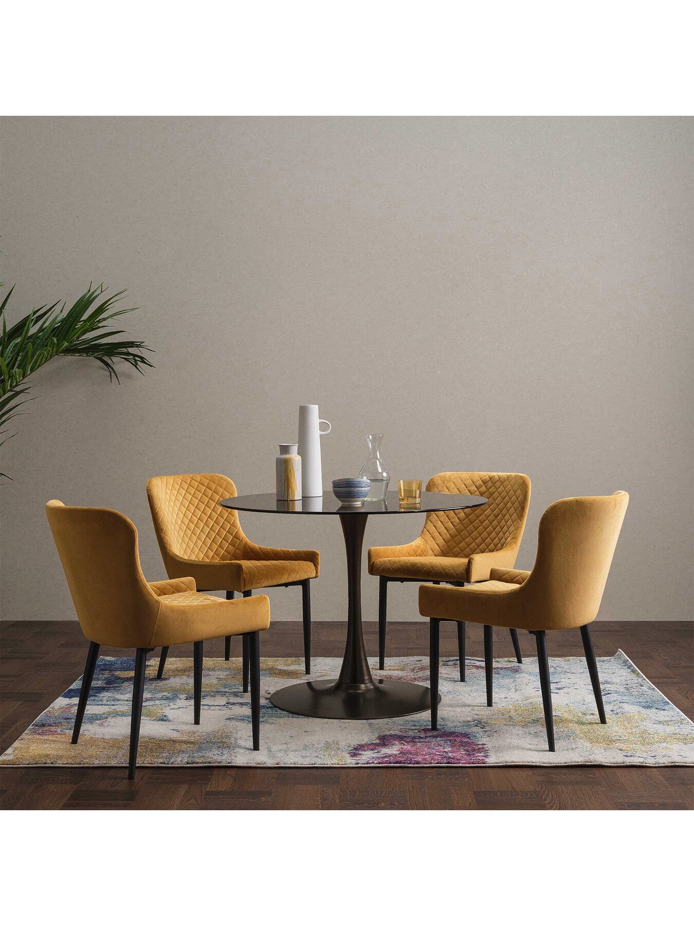 Yellow Rivington Golden Velvet Quilted Dining Chair