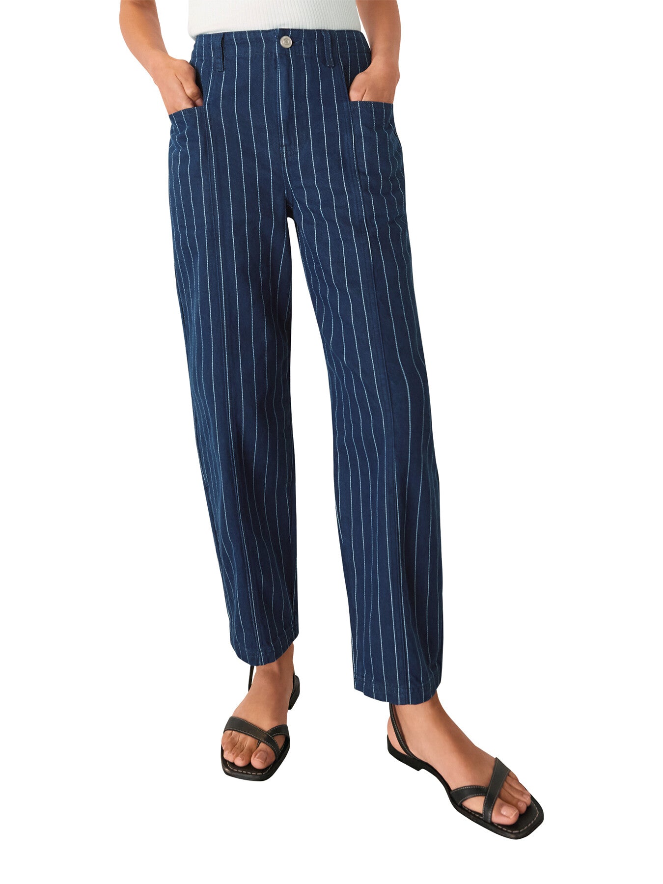 Pinstripe Barrel Leg Jean