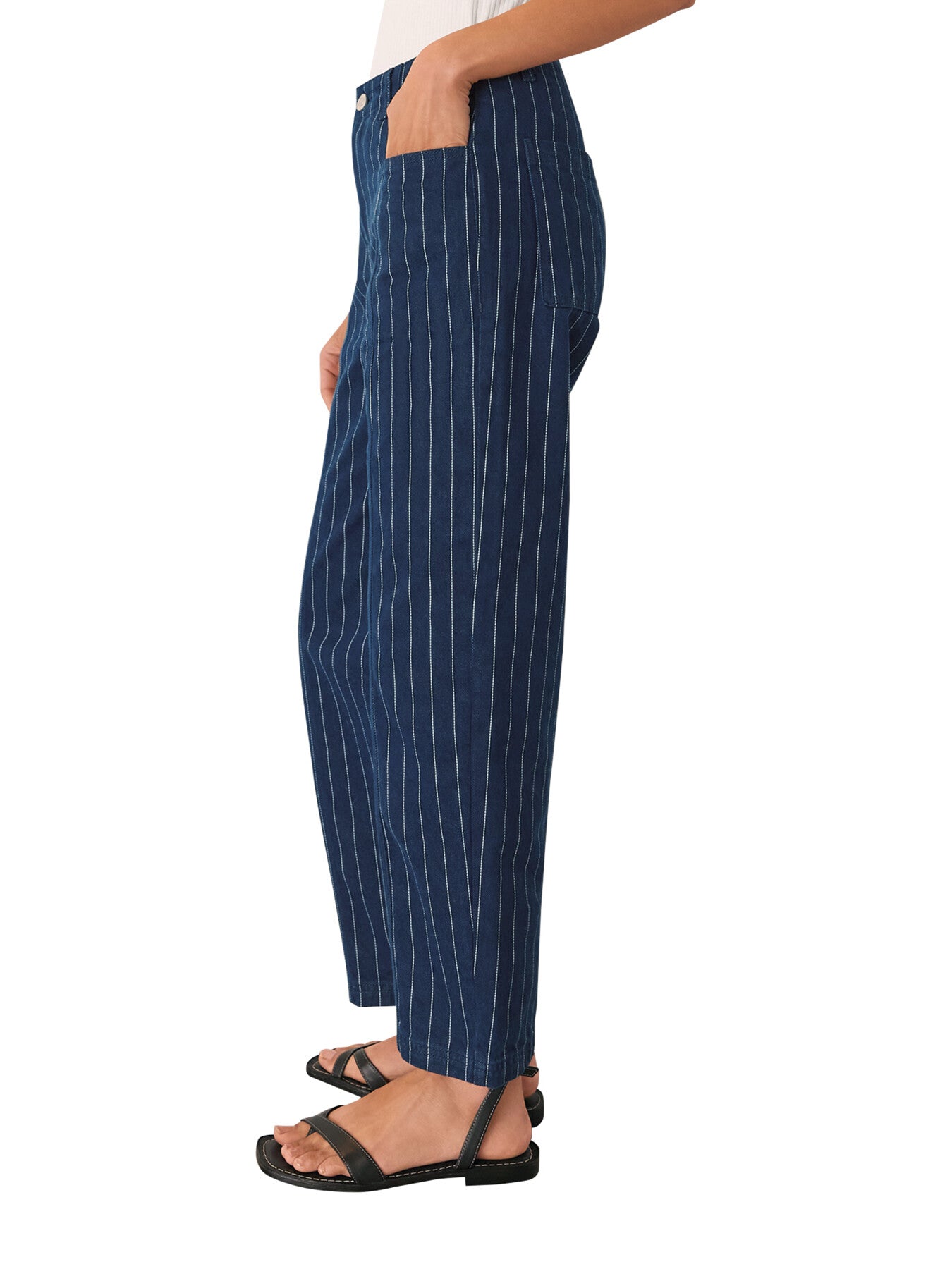 Pinstripe Barrel Leg Jean