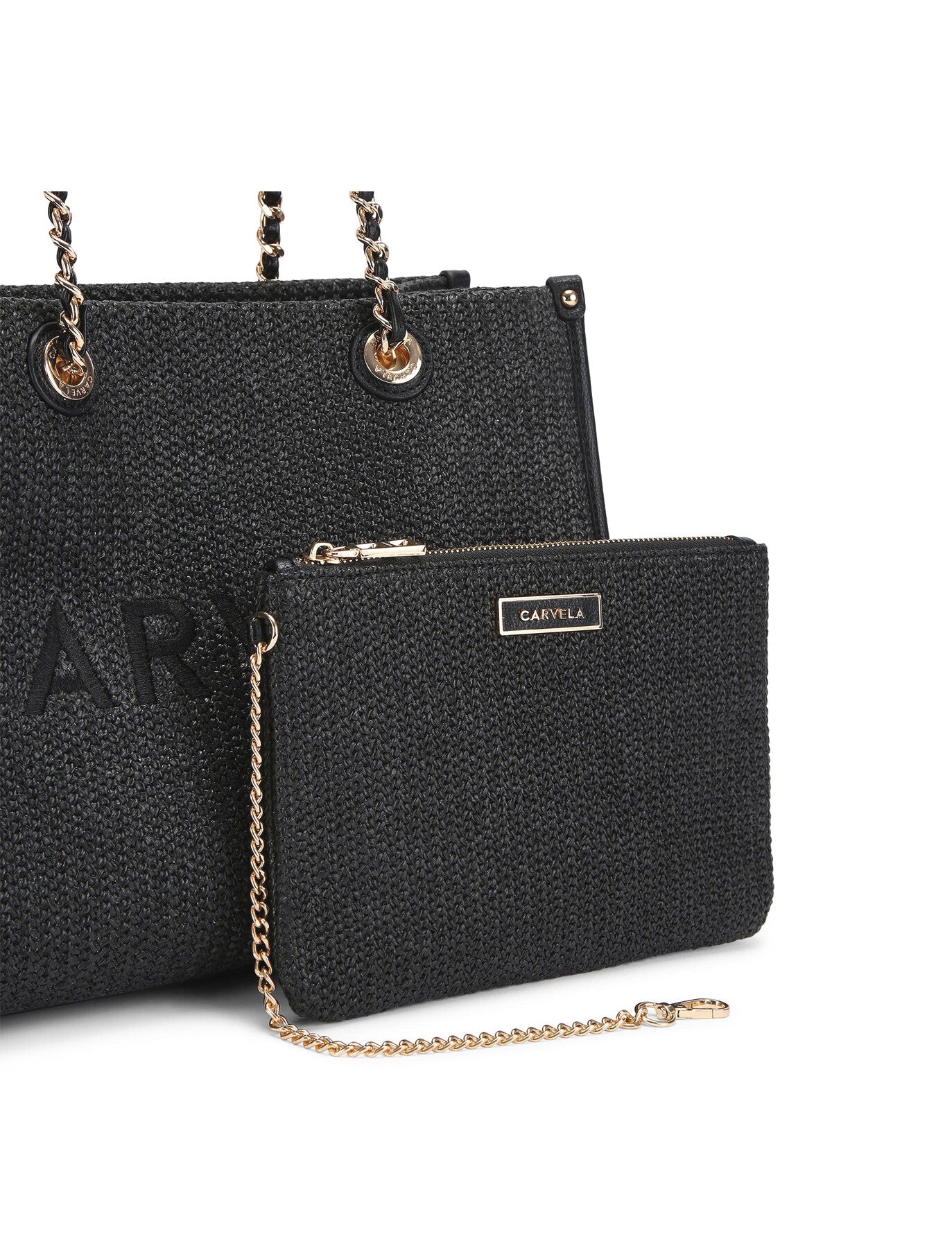 Raffia Midi Chain Tote Bag