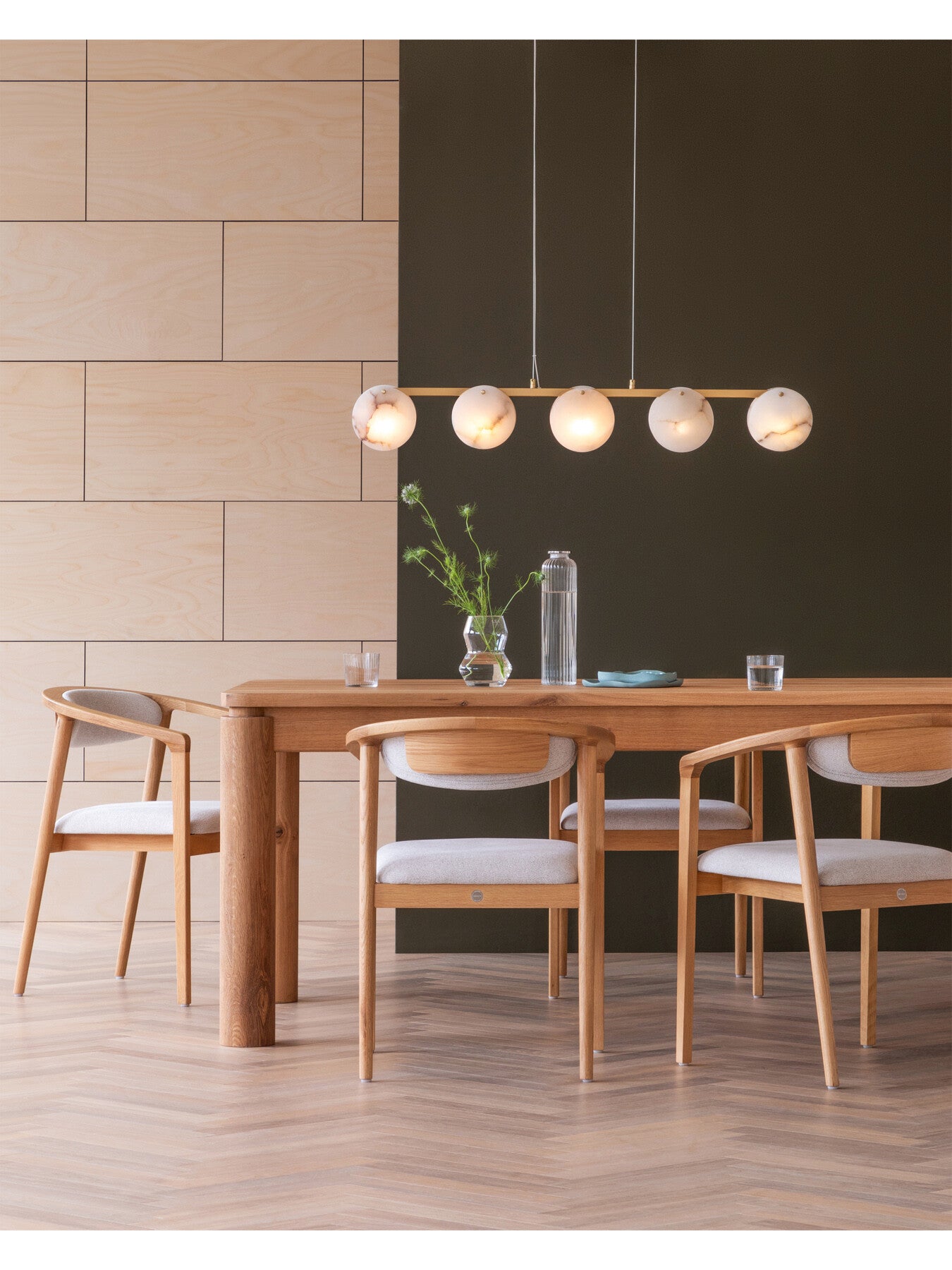 Ebro Alabaster Long 5 Light Pendant Brushed Gold