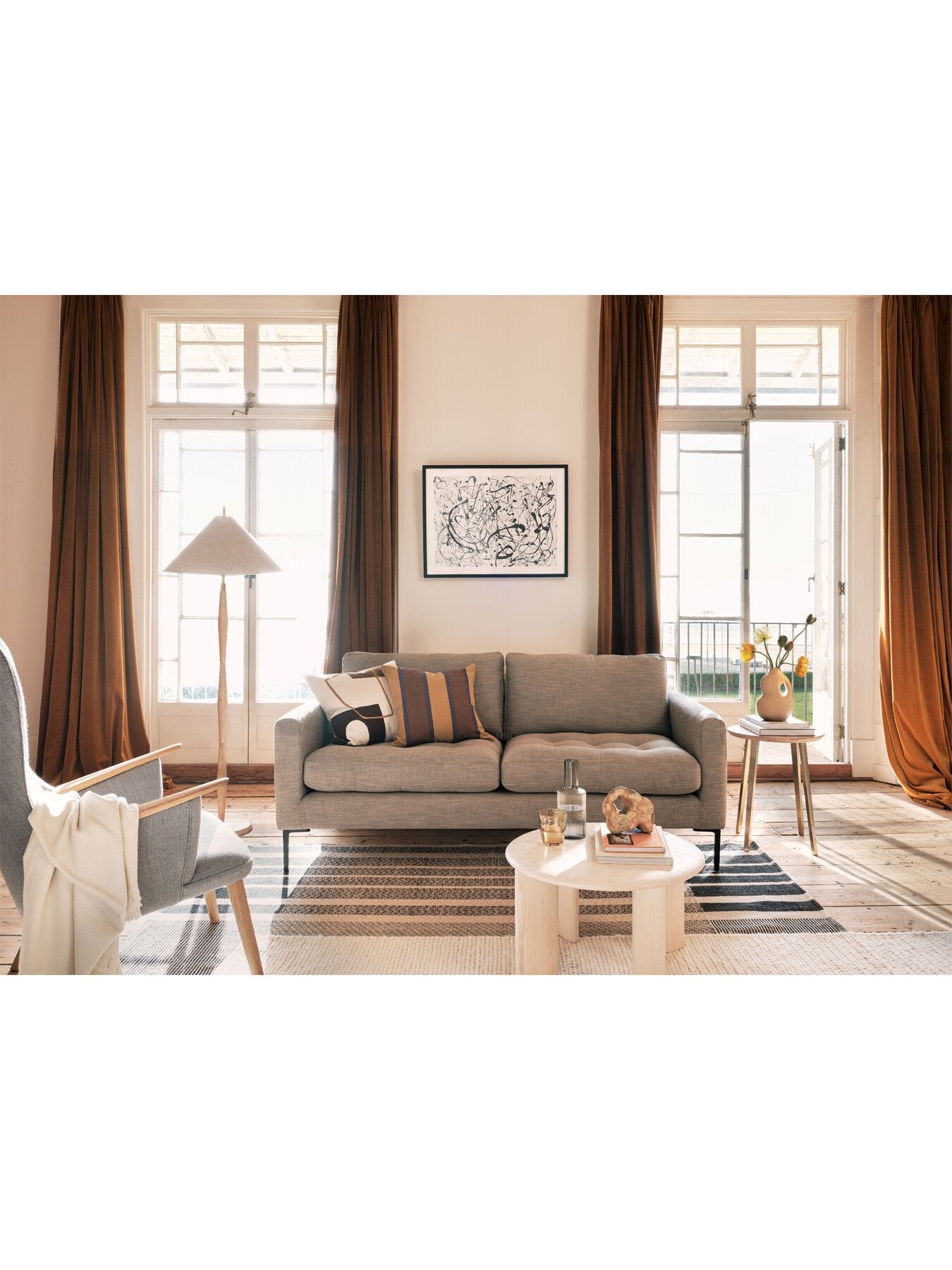 Eton Footstool Chunky Boucle Ecru Black Feet