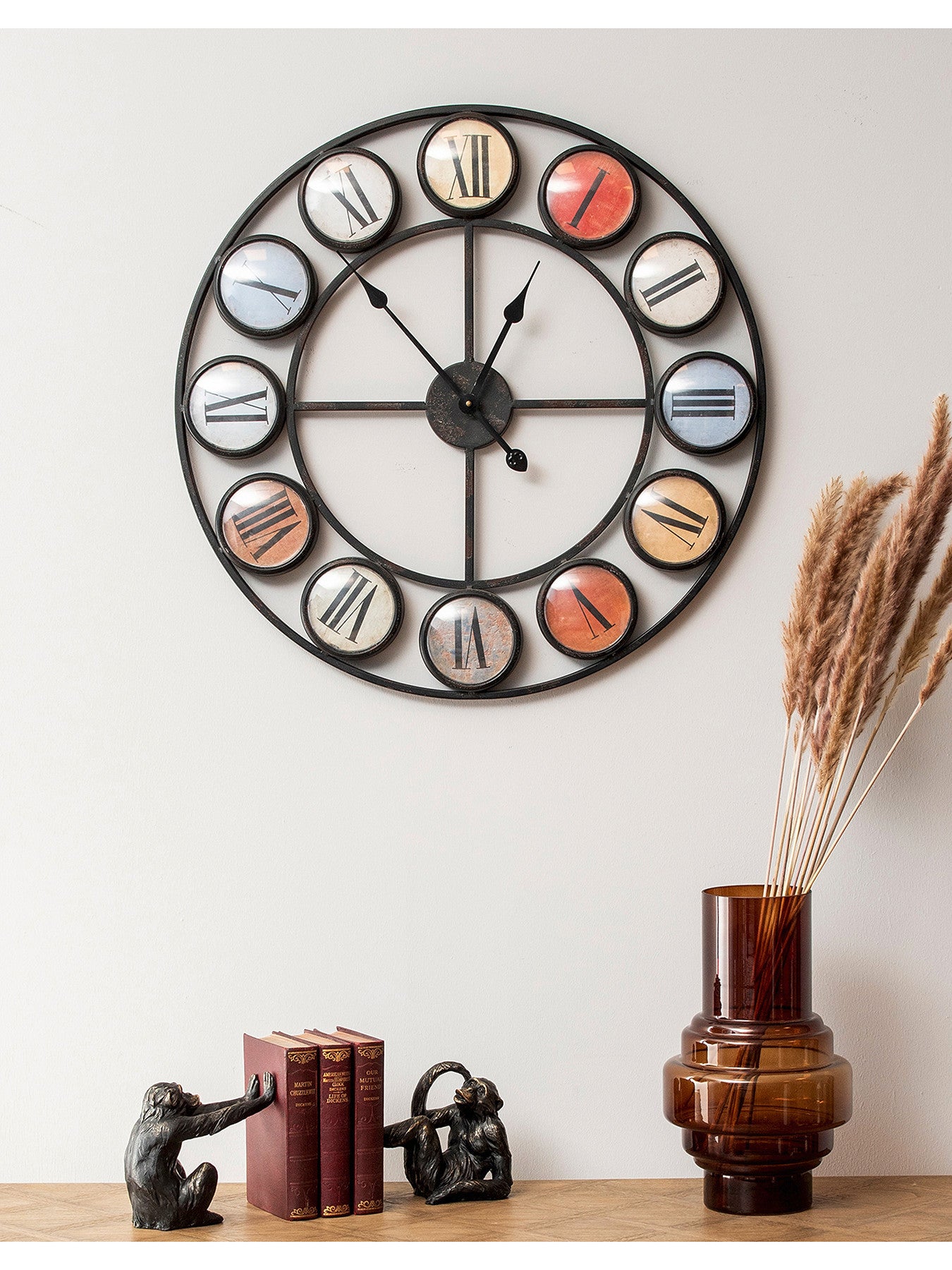 Smarty Iron Clock Roman Numerals Coloured Domed Glass