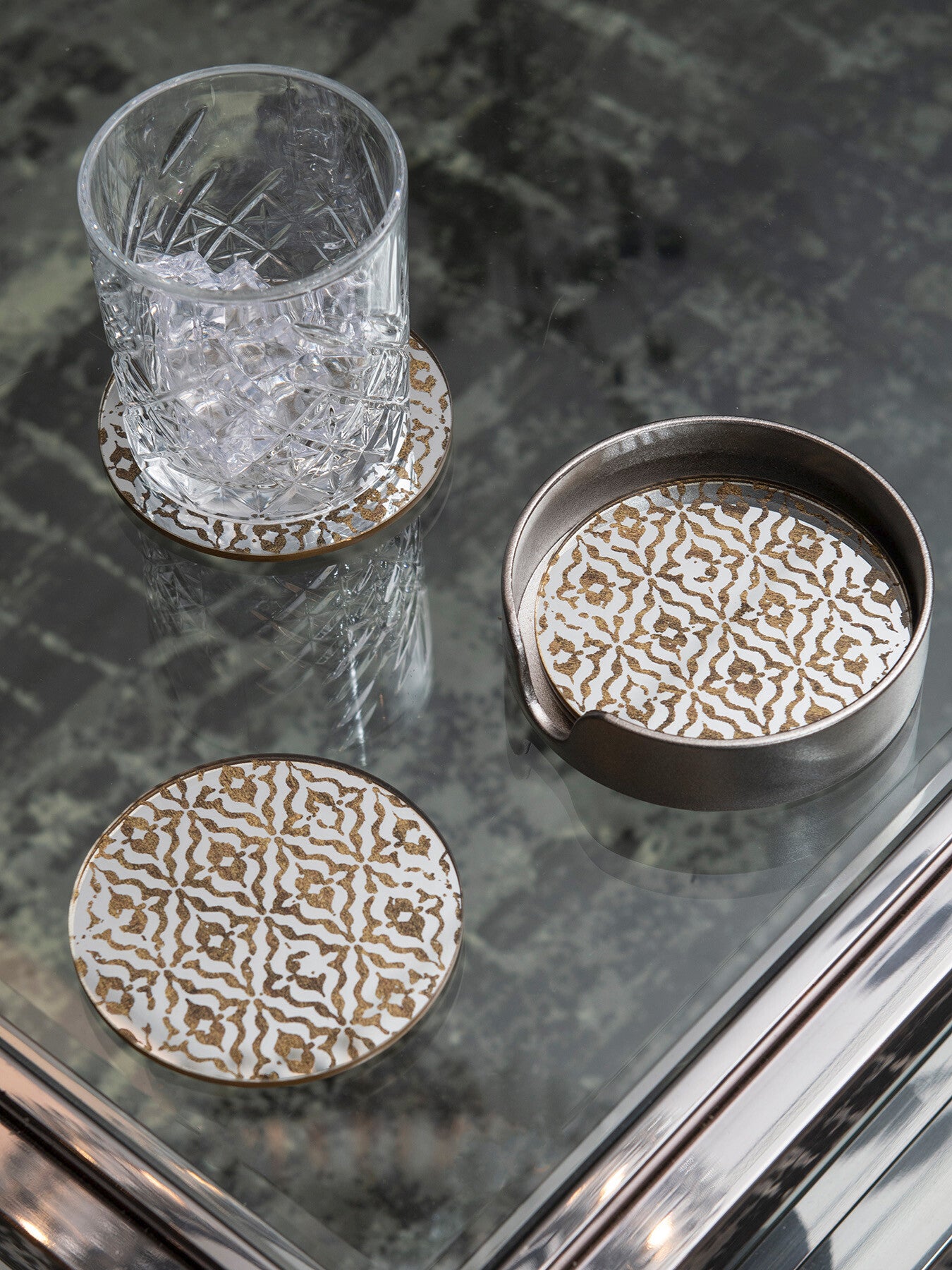 Vienna Antique Gold Set Of 4 Diamond Coasters