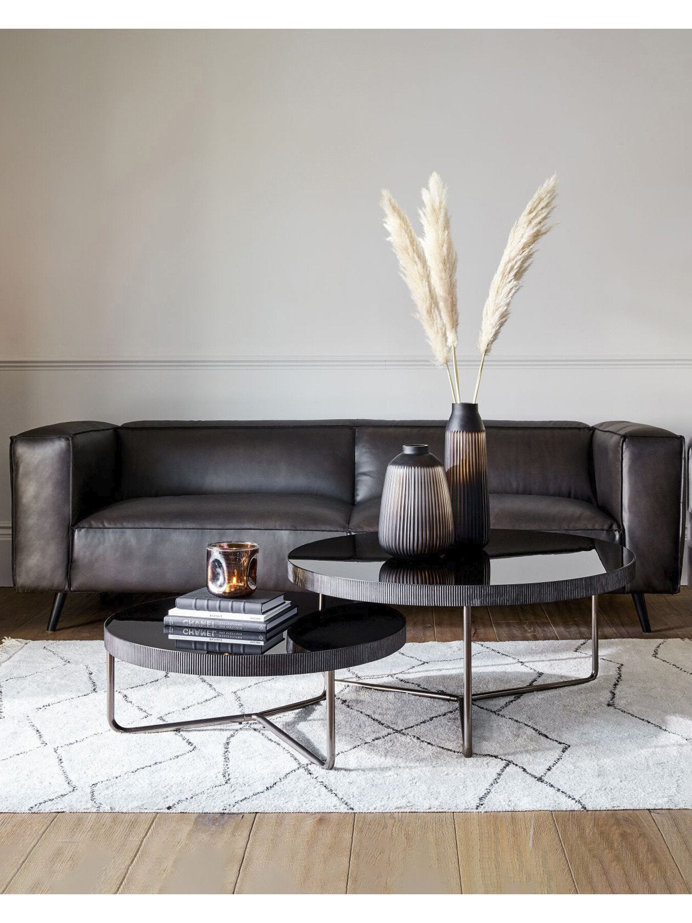 Knightsbridge Round Coffee Table Set of 2 with Tinted Glass