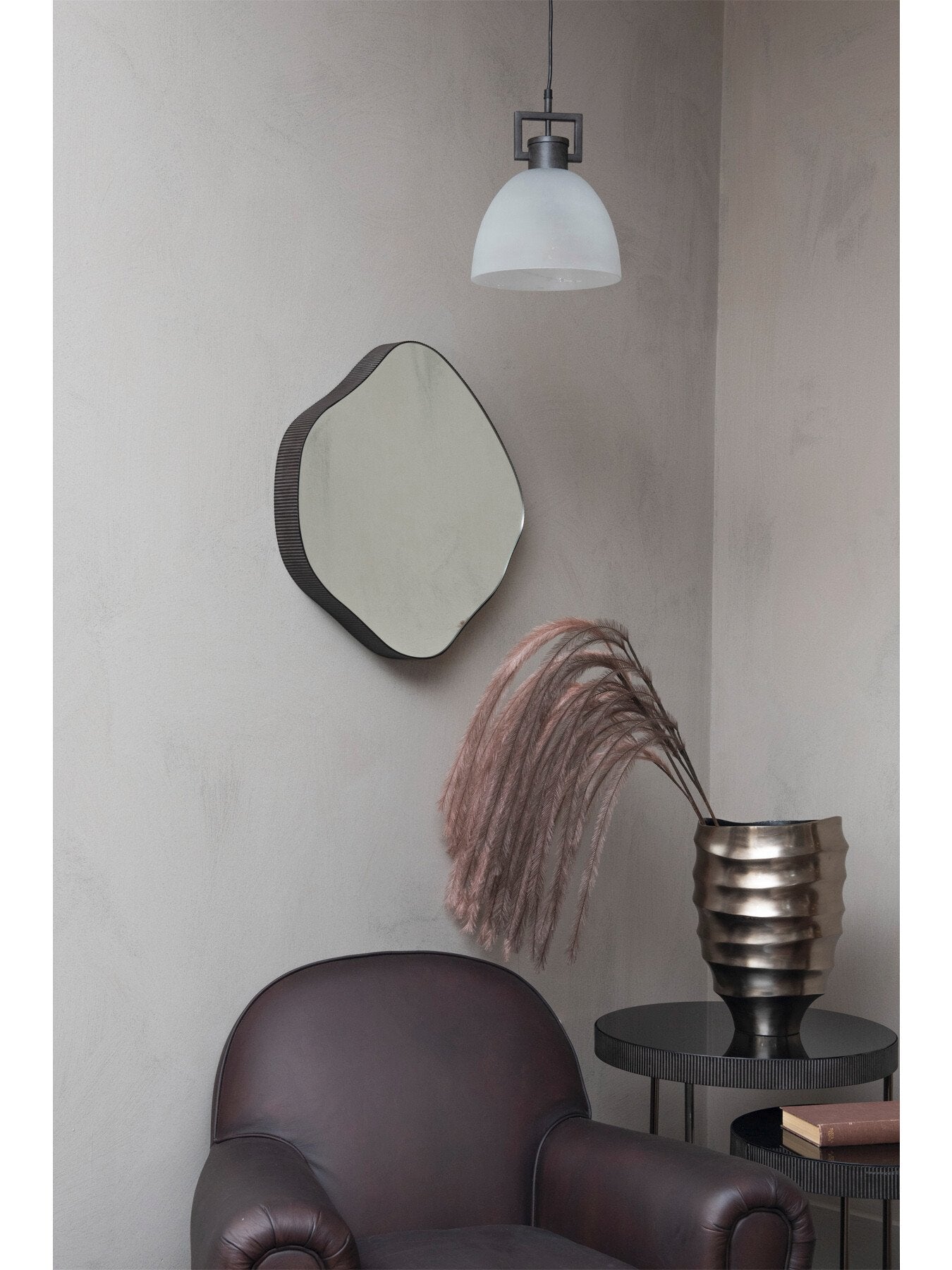 Organic Metal Framed Mirror Oak Wood Finish Small 59x6