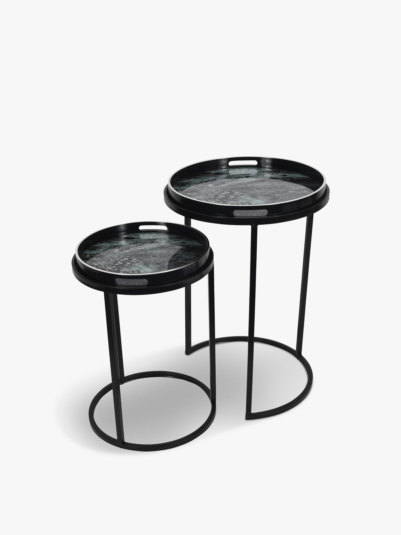 Monochrome Swirl Set of 2 Side Tray Tables