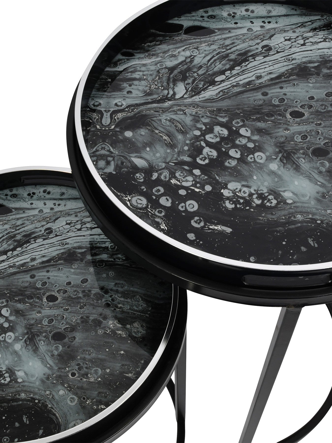 Monochrome Swirl Set of 2 Side Tray Tables