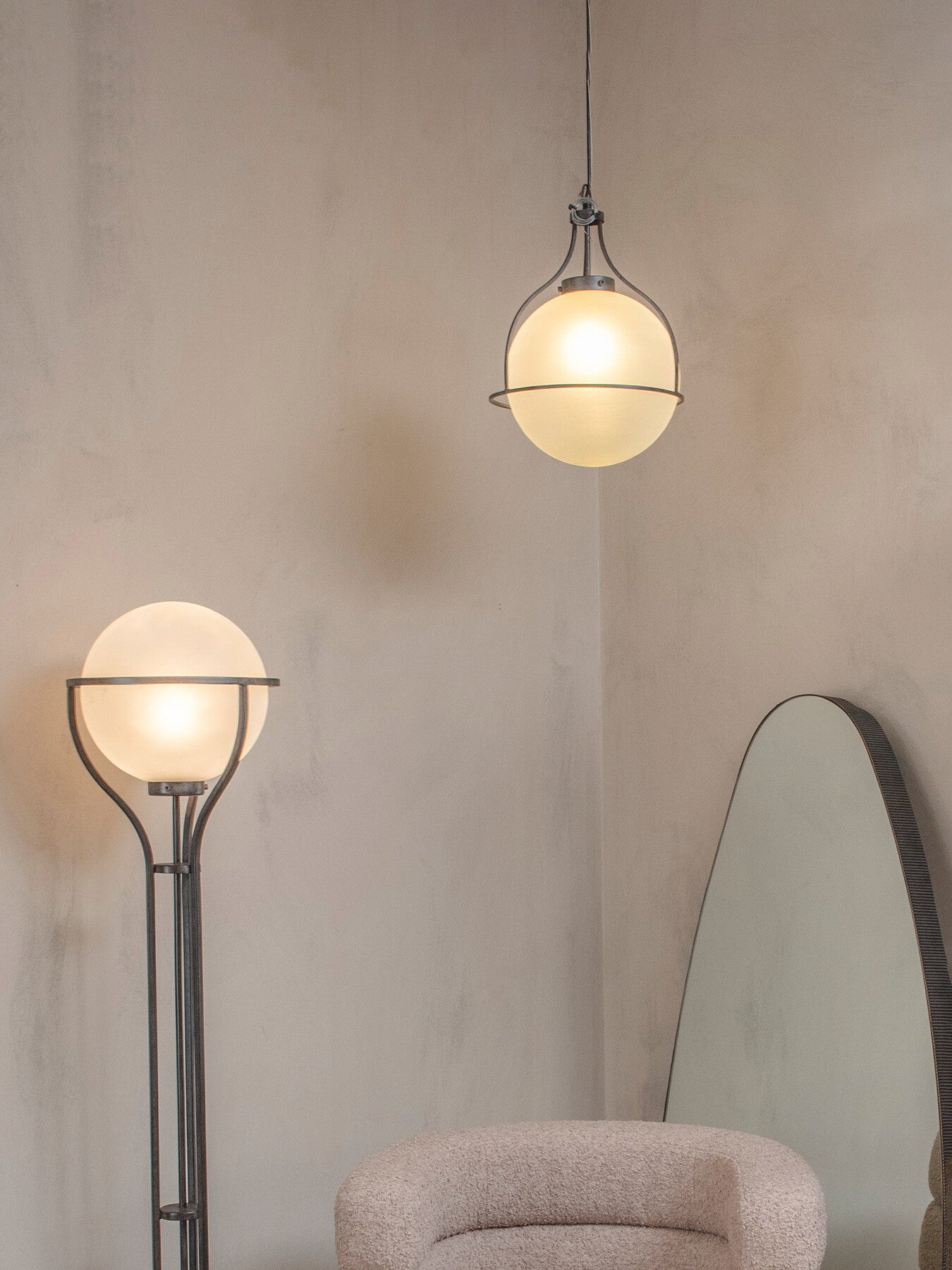 Jupiter Globe Pendant Oak Wood Finish Frosted Glass