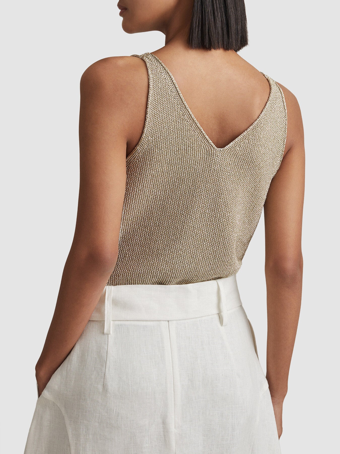 Mika Metallic V-Neck Vest Gold