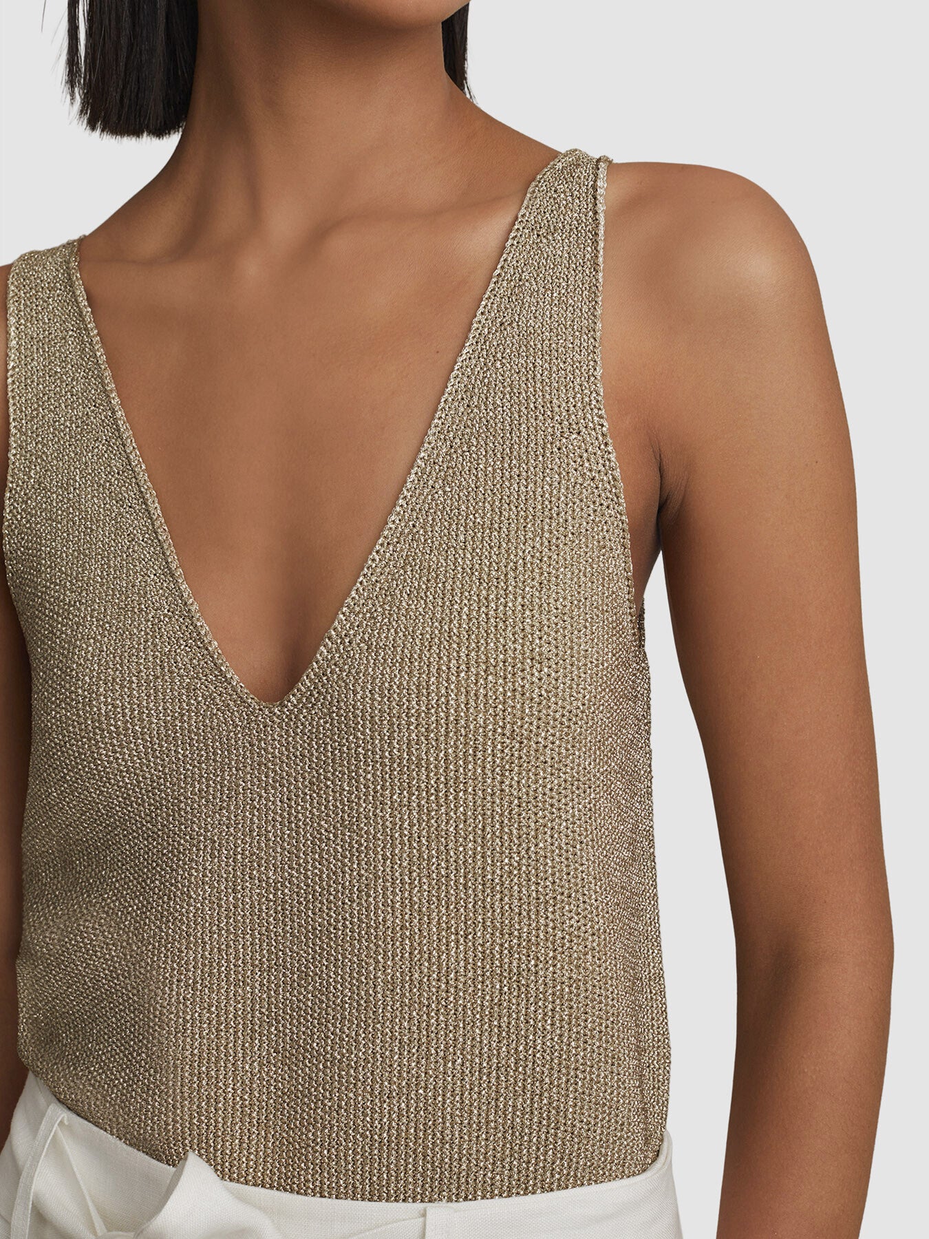 Mika Metallic V-Neck Vest Gold