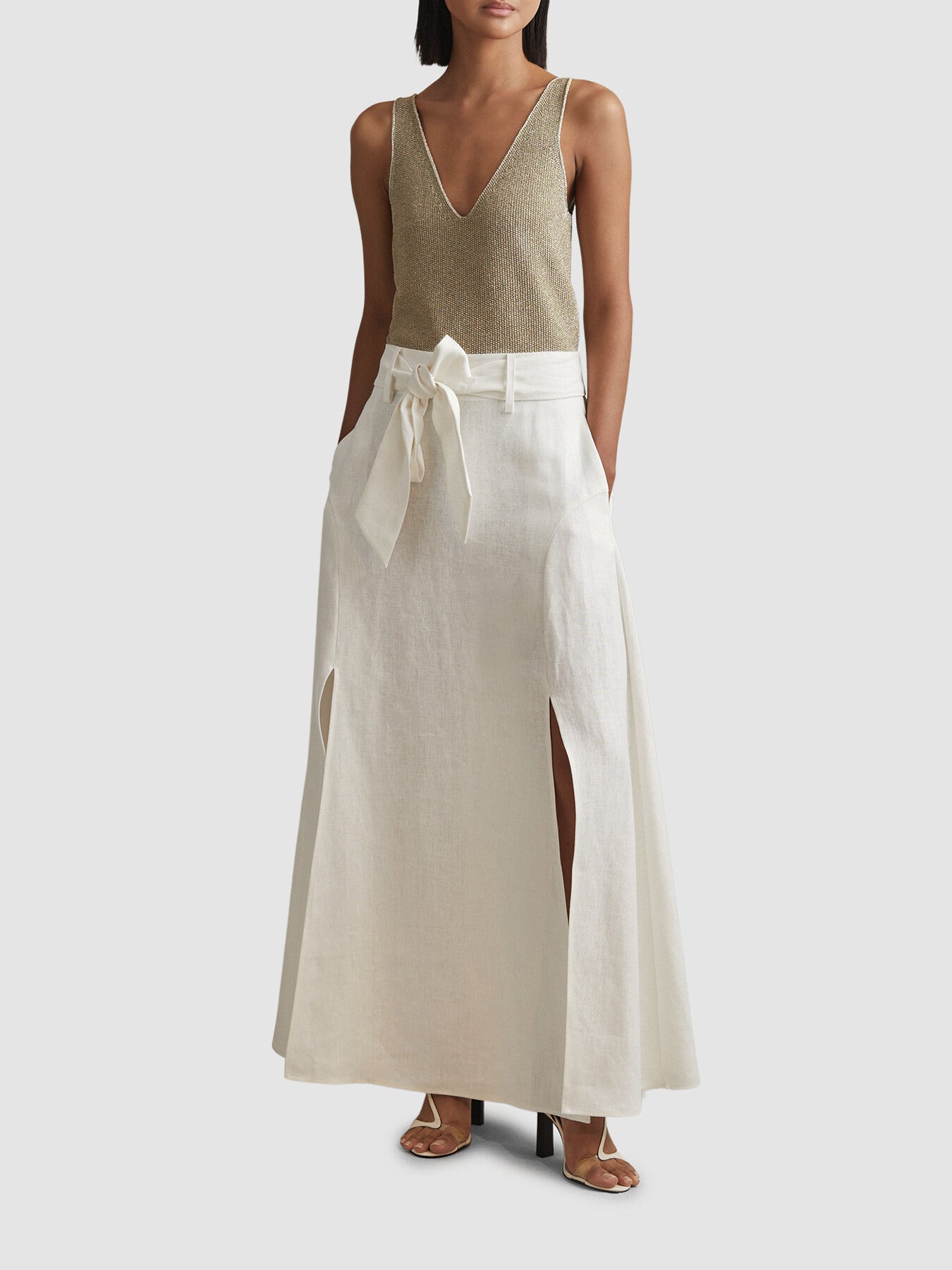 Mika Metallic V-Neck Vest Gold