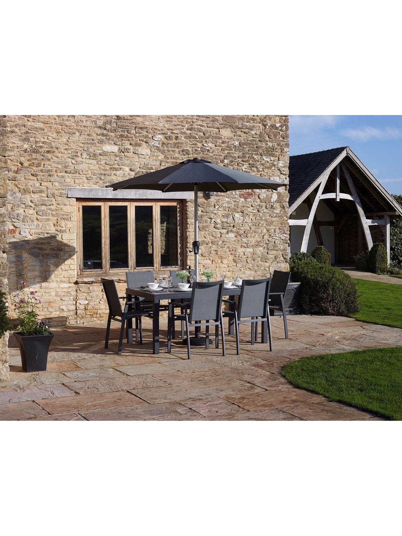 Seville 164cm Rectangle Dining Table with 6 Seville Textile