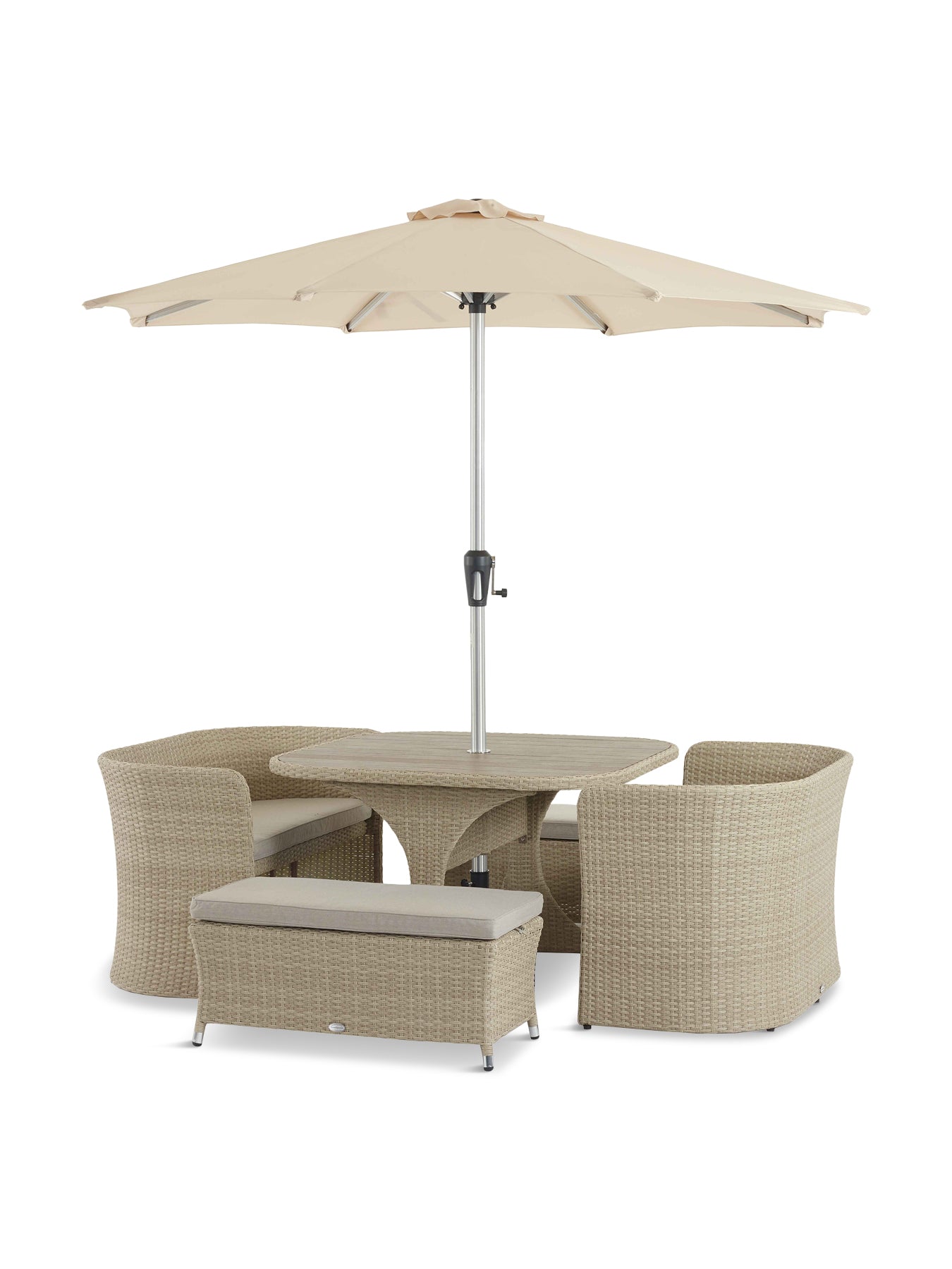 Tetbury Rattan 8-Seater Balcony Set with Tree-Free Top Parasol & Base