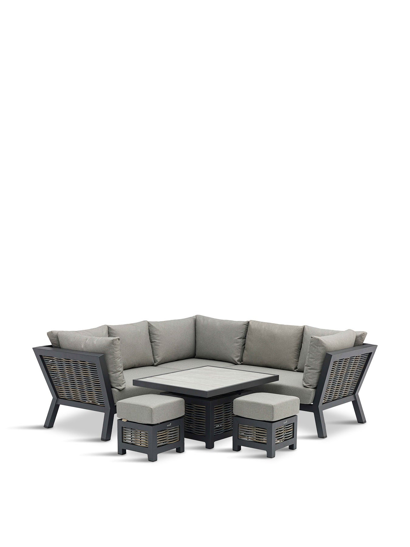 Tuscan Wicker Corner Sofa with Mini Piston Adjustable Table & 2 Stools