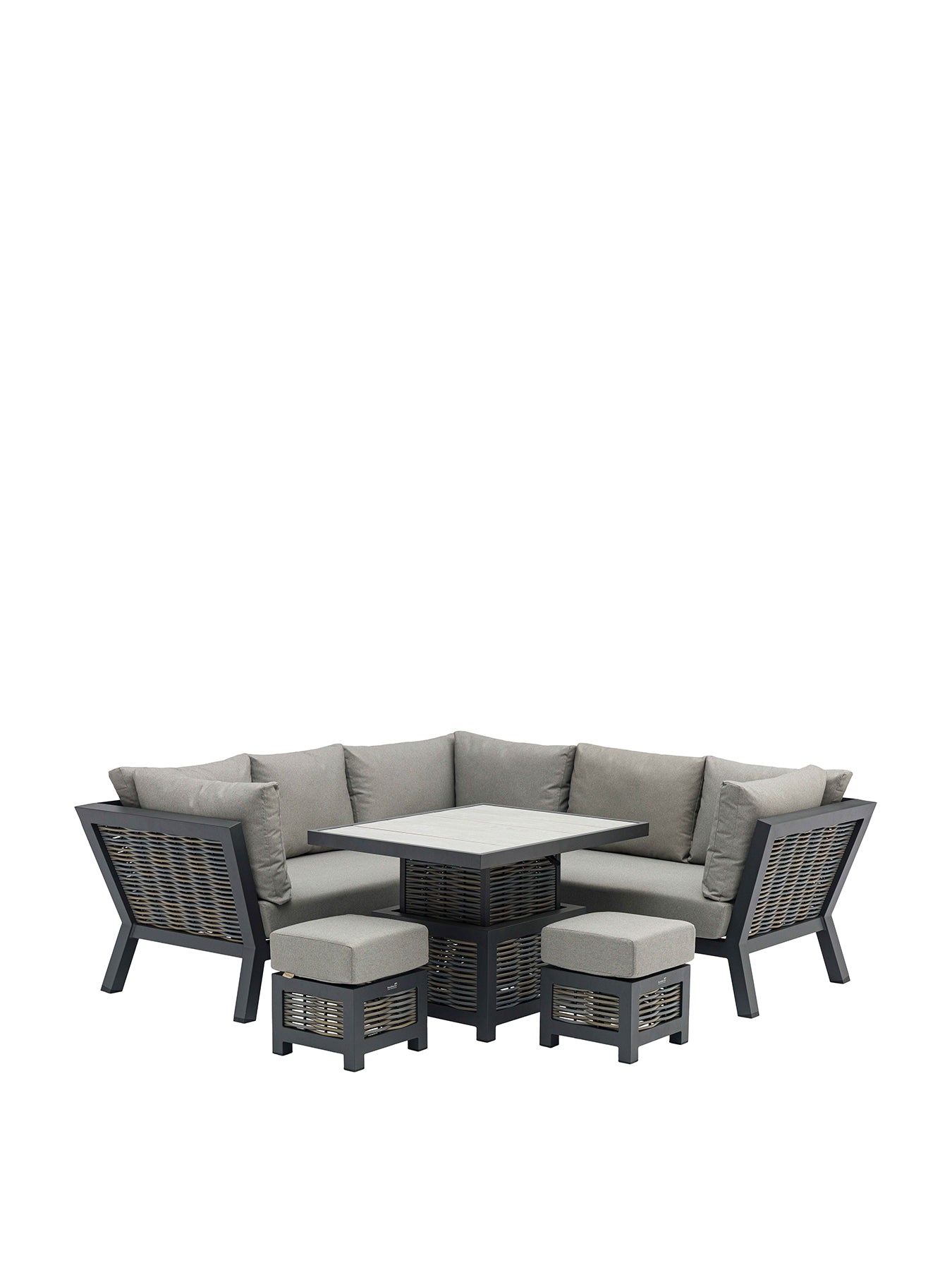 Tuscan Wicker Corner Sofa with Mini Piston Adjustable Table & 2 Stools