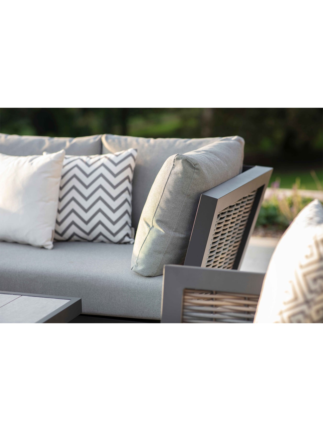 Tuscan Wicker L-Shape Sofa with Rectangle Piston Adjustable Height Table Bench & Chair