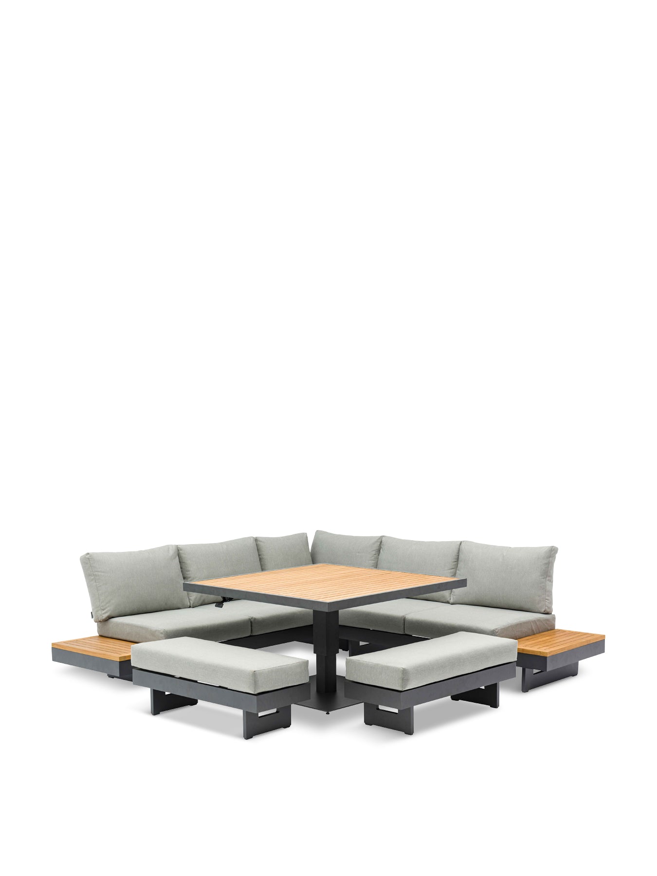 Vilamoura Corner Sofa with Square Piston Adjustable Table & 2 Benches